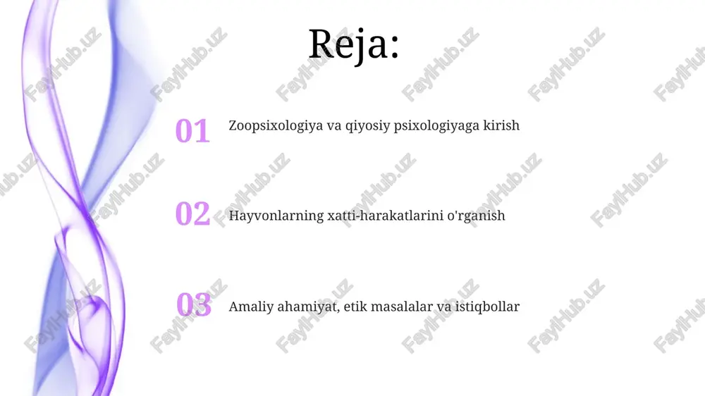 hartlashuv, masalan, pavlovning itlari orqali assotsiativ xatti-harakatlarni namoyish etadi, bunda neytral stimullar bilan bog'liq 2 ta muhim voqea yuz beradi. ijtimoiy xatti-harakatlar va aloqa (hayvonlarda) hayvonlarning ijtimoiy xatti-harakatlariga altruizm kiradi, bunda 1 shaxs boshqasiga foyda keltiradi, o'ziga esa zarar keltiradi, bu guruhni tanlash evolyutsiyasini aks ettirishi mumkin. aloqa hayvonlarda feromonlar, tovushlar yoki vizual signallar orqali sodir bo'ladi, masalan, asalarilarning raqsi oziq-ovqat manbalarini aniqlash uchun ishlatiladi. ijtimoiy ierarxiya ko'plab turlarda mavjud, masalan, bo'rilarning to'plamida, bu resurslarga kirish va ko'payish huquqini belgilab beradi. genetik, ekologik va evolyutsion ta'sirlar ekologik ta'sirlar hayvonlarning o'z muhitiga moslashuvida muhim, misol uchun, qushlarning qo'shiq aytish uslubi turli hududlarda 20 dan ortiq farqli bo'lishi mumkin. genetik ta'sirlar xatti-harakatning 40-60% ini tashkil qilishi mumkin, masalan, it zotlaridagi tajovuzkorlik, bu nasldan naslga o'tadigan genlarning muhim rolini ko'rsatadi. evolyutsion jihatlar miyaning hajmi va ijtimoiy xatti-harakatlar kabi xususiyatlarni shakllantirgan, primatlarda guruh hajmi miya hajmi bilan 85% ga korrelyatsiyaga ega ekanligi aniqlangan. amaliy …
