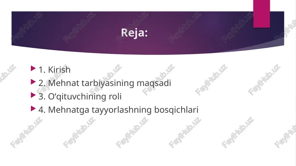 urmat bilan qarash, jamoadoshlariga yordam berish kabi insoniy fazilatlarni egallaydilar. bunday axloqiy yondashuv yoshlarni hayotda to‘g‘ri yo‘ldan yurishga undaydi. oʻqituvchining roli o‘quvchilarda mehnatga axloqiy munosabatni shakllantirishda o‘qituvchining roli beqiyosdir. o‘qituvchi o‘z xulqi, nutqi, mehnatsevarligi bilan o‘quvchilarga ibrat bo‘lishi lozim. u darslarda, mehnat mashg‘ulotlarida, sinfdan tashqari ishlarda o‘quvchilarni faollikka, mustaqil fikrlashga, jamoa bilan ishlashga undashi kerak. o‘qituvchi mehnatni nafaqat kasbiy faoliyat, balki insoniy qadriyat sifatida tushuntiradi. har bir o‘quvchining qiziqishi, iste’dodi va imkoniyatlarini inobatga olgan holda, ularni mehnat jarayonlariga faol jalb etish – bu pedagogik mahorat belgisi hisoblanadi. ota-onalarning o‘rni ota-ona – bolaning birinchi tarbiyachisi va mehnatga o‘rgatuvchi ustozidir. bolaning mehnatga bo‘lgan munosabati, asosan, oiladagi muhit orqali shakllanadi. agar ota-onalar halol mehnat qilsa, o‘z farzandlariga kichik yoshidan boshlab oddiy yumushlarni topshirsa, unda mehnatsevarlik tabiiy fazilat sifatida singadi. ota-onalar farzandlarini ishni sabr bilan, mas’uliyat bilan bajarishga, natijadan quvonishga o‘rgatishlari kerak. maktab va oila o‘zaro hamkorlikda bo‘lsa, o‘quvchilarning axloqiy mehnat tarbiyasi yanada samarali …