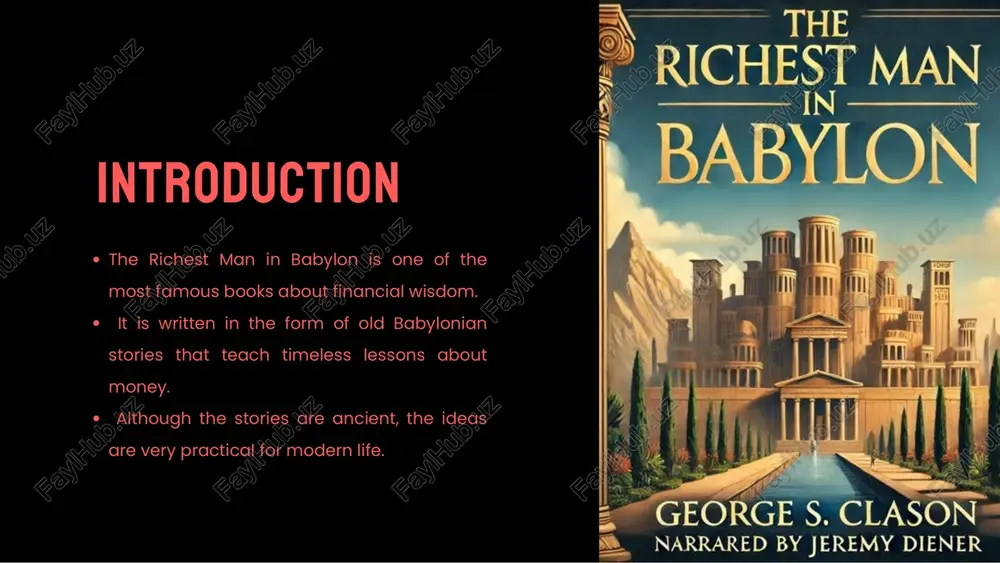 recommendation the main message of the book is that true wealth comes from wisdom, patience, and good habits. we must start small but stay consistent with our goals. if we learn to manage our money wisely, we can create a successful and stable future. the book’s message conclusion in conclusion, the richest man in babylon is not only a book about money — it is a guide for life. it encourages us to save regularly, invest wisely, and think long-term. by following its principles, anyone can build a strong foundation for both wealth and happiness.