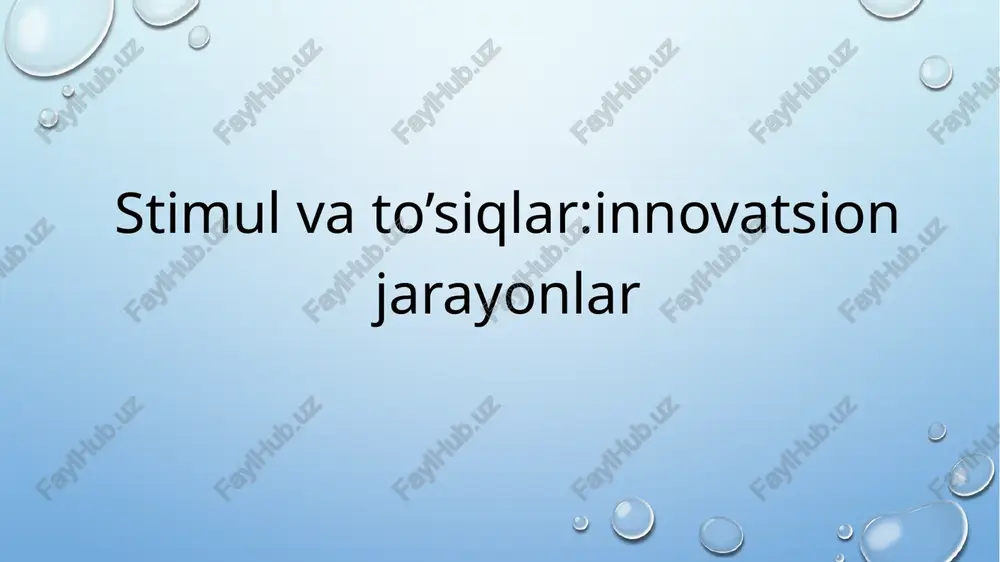 zori yetarlicha shakllanmagan hududlarda ayniqsa shu jarayon kuchli ko‘rinadi. uchinchi tur — huquqiy-byurokratik to‘siqlar. soliq siyosatining tez-tez o‘zgarishi, tartibga solishning murakkabligi, litsenziya va ruxsatnomalarning ortiqcha bo‘lishi innovatsiya uchun eng kuchli demotivatsion faktorlar bo‘lib hisoblanadi. innovatsion korxona har bir qarorida huquqiy aniqlik bo‘lishini xohlaydi. agar bu aniqlik bo‘lmasa, tadbirkor strategiyani “minimal xavf + minimal yangilik” modeli asosida quradi. zero, noma’lumlik — bozor signalini buzadi. to‘rtinchi tur — axborot to‘siqlari. innovatsion g‘oya bozorida axborot assimetriyasi kuchli. investor loyihaning haqiqiy qiymatini bilmaydi, tadbirkor esa investorga ishonch bera olmaydi. bu — nobel mukofatiga ega iqtisodchilar aytgan “axborot nosimmetriyasi”dir. natijada, potentsial rentabel bo‘lgan loyihalar ham moliyalashtirilmay qoladi. hammasini umumlashtirib aytganda, stimul to‘siqlar — bu bozor signalining yomonlashuvi. rag‘bat tizimi noto‘g‘ri bo‘lsa, iqtisodiyot “innovatsion yo‘l”dan “reproduktiv yo‘l”ga qaytadi. demak stimul to‘siqlarni bartaraf etish — innovatsion iqtisodiyotga o‘tishning boshlang‘ich sharti. rag‘bat to‘g‘ri ishlamasa, korxona riskni oshgan deb baholaydi va natijada “yangilik yaratish” emas, balki “mavjud holatni takrorlash” …