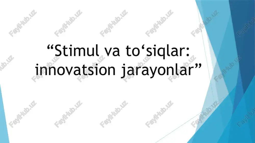 ati hisoblanadi. davlat va korxonalar bu to‘siqlarni o‘lchash, baholash va rag‘bat tizimini shakllantirish orqali milliy iqtisodiyotning innovatsion salohiyatini oshiradi. shu bilan birga, samarali to‘siqlarni kamaytirish strategiyasi ilmiy-texnik taraqqiyot, bozor raqobati va iqtisodiy barqarorlikni ta’minlaydi. innovatsion jarayonlarni rag‘batlantiruvchi ichki va tashqi omillar innovatsion jarayonning samaradorligi korxona ichidagi ichki rag‘batlarga bog‘liq. bu bilim, tajriba, ilmiy-texnik resurslar va malakali kadrlar mavjudligini o‘z ichiga oladi. masalan, yuqori malakali mutaxassislar va motivatsiya tizimi bilan ta’minlangan korxona tezroq prototip ishlab chiqadi va bozorga chiqaradi. shu bilan birga, ichki rag‘batlarga innovatsion liderlik, rahbariyatning qo‘llab-quvvatlashi va xodimlar orasida raqobat va mukofot tizimi kiradi. tashqi rag‘batlar bozor talabining o‘sishi, investitsiya imkoniyatlari, davlat qo‘llab-quvvatlovi, grantlar va soliq imtiyozlarini o‘z ichiga oladi. agar bozorda texnologiyaga talab yuqori bo‘lsa, korxona sarmoya kiritishga tayyor bo‘ladi. shu bilan birga, intellektual mulkning kafolatlangan himoyasi, qonunchilik va moliyaviy barqarorlik innovatsion loyihalarga ishonchni oshiradi. rag‘bat kuchli bo‘lsa, ilmiy g‘oya tez prototipga, prototip esa bozorga chiqadi. bu iqtisodiyotda …