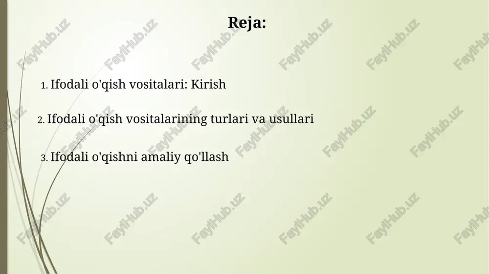 siz bo'ladi. intonatsiya va ohang intonatsiya – bu nutqning 3 asosiy elementini (balandlik, davomiylik, intensivlik) o‘zgartirib, ma’noni ochish, masalan, savol ohangini yaratish uchun ishlatiladigan 4 xil ohang naqshidir. ohang, odatda, intonatsiya bilan birga keladi va ma’noni chuqurlashtirishga xizmat qiladi; 7 xildagi hissiy holatlarni ifodalashi mumkin, masalan, kinoya yoki qat’iylik kabi nuanceslarni bildiradi. pauza va ritm pauza tinglovchilarga ma'lumotni qayta ishlashga imkon beradi, muhim fikrlardan keyin 1-2 soniya davomida pauza qo'yish xabarni ta'kidlashga yordam beradi. ritmdagi o'zgarishlar, masalan, tezroq yoki sekinroq gapirish, diqqatni jalb qiladi va hikoyaning 3 qismini yanada jozibali qiladi. mimika va imo-ishoralar mimika, yuz mushaklarining harakati, 55% dan ortiq vizual aloqani tashkil etadi. kulgi, qoshlarni ko'tarish va lablarni burishtirish kabi ifodalar ma'noni kuchaytiradi. imo-ishoralar, qo'llar va tananing harakatlari, matnni tushuntirish uchun ishlatiladi. masalan, 'katta' so'zini aytganda qo'llarni keng ochish tushunchani vizuallashtiradi. ko'z bilan aloqa ko'z bilan aloqa, '3 soniya qoidasi' asosida, tinglovchilar e'tiborini ushlab turish uchun har bir …