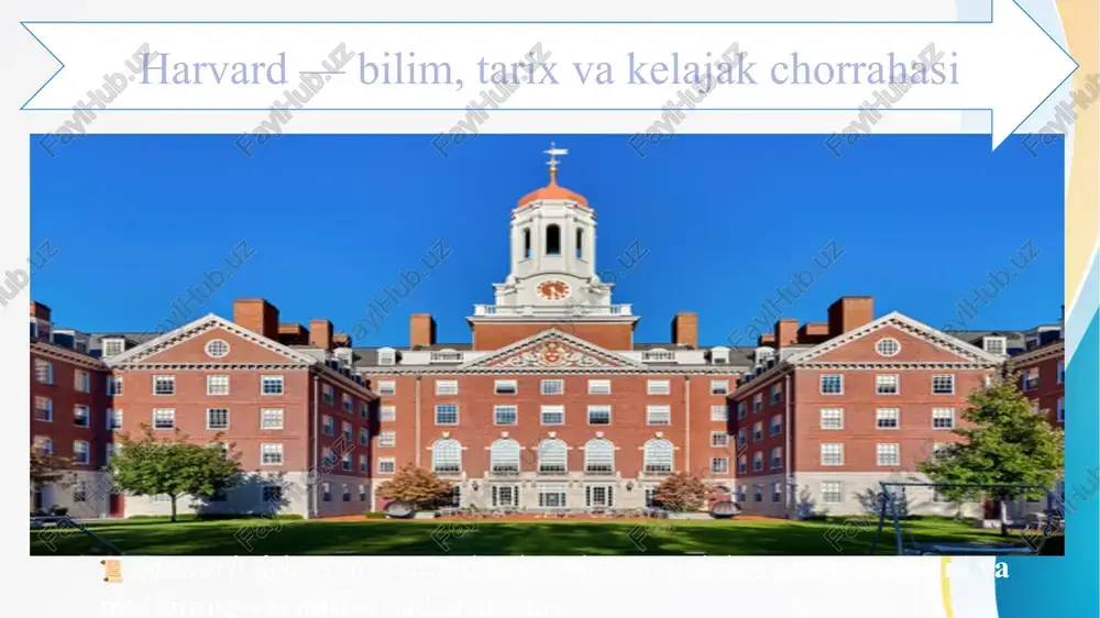 ): $80,000–$95,000/yil (o‘qish + turar joy). biroq, harvard 90% talabalariga grant yoki moliyaviy yordam beradi! 💡 maslahat: kuchli akademik natija, liderlik va ijtimoiy faollik juda muhim. tadqiqotlar va innovatsiyalar matn: har yili milliardlab dollar tadqiqotlarga sarflanadi. asosiy yo‘nalishlar: sun’iy intellekt, biotexnologiya, iqlim o‘zgarishi, iqtisodiyot. harvard medical school — tibbiyotda eng nufuzli ilmiy markazlardan biri. 🔬 fakt: harvard tadqiqotchilari 160 dan ortiq nobel mukofotiga sazovor bo‘lgan. garvardning moliyaviy qudrati garvard fondi (harvard endowment) — dunyodagi eng boy universitet fondi: 2024-yilda har yili 50 milliard dollardan ortiq mablag‘ga ega. bu mablag‘ ilmiy tadqiqotlar, grantlar, stipendiyalar va yangi texnologiyalar uchun ishlatiladi. o‘zbekistonliklar uchun imkoniyatlar harvard global stipendiyalar va “financial aid” dasturlarini taklif etadi. o‘zbekistonlik talabalar uchun “fulbright”, “chevening”, “bolashaq” kabi dasturlar orqali kirish imkoniyati mavjud. ingliz tili, akademik tayyorgarlik va ijtimoiy faoliyat — muhim omillar. 🇺🇿 ilhomlantiruvchi fikr: “agar sen o‘qish orzuyingga sodiq bo‘lsang, harvard seni kutadi.” harvard — orzu, mehnat va muvaffaqiyat …