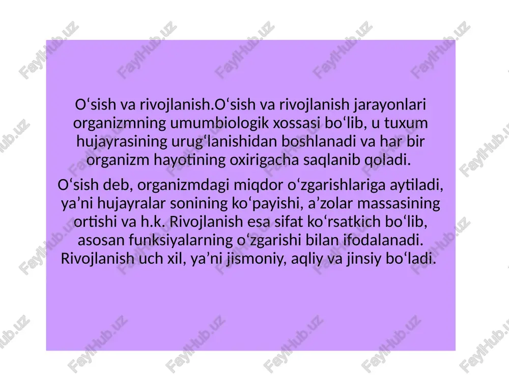 ojlanishini davr akseleratsiyasiga misol qilib olish mumkin. keyingi 30-50 yil davomida chaqaloqlarning tana massasi 500 g, tana uzunligi esa 2,0-2,5 sm oshib ketdi. 15 yoshli oʻsmirlarda tana uzunligi 6-10 santimetrga, tana massasi esa 3–10 kg. ga koʻpayganligi qayd qilingan. akseleratsiya koʻpincha ijtimoiy, tabiiy sharoit oʻzgarishi bilan yuz beradi. masalan, alimentar omil, ya’ni ovqatlanishning yaxshilanishi, uning oldingi asrlarga nisbatan miqdor va quvvat jihatidan yuqori darajada hamda rang-barang boʻlishi oʻsish va rivojlanishni tezlashtirgan omillardan biridir. yana geterozis – aholining keng migratsiyasi natijasida turli millat, irq, kontinent, davlatlar bolalar anatomiyasi va ular oʻrtasida nikohlarning koʻpayishi bois tugʻilgan bolalarning jismoniy rivojida nisbatan ustunlik kuzatiladi. urbanizatsiya tufayli ham, ya’ni shahar aholisining koʻpayishi va ushbu sharoitda axborot almashinuvi tezlashganligi bois bolalarning jismoniy va ayniqsa, aqliy rivoji tezlashadi. keyingi yillarda ijtimoiy va ijtimoiy gigienik sharoitning yaxshilanishi kasalliklarning kamayishiga, sogʻlom hayot tarzini tashkil qilishga imkoniyat yaratib, oʻz oʻrnida akseleratsiyaga olib kelishi mumkin. ba’zi bir adabiyotlarda keltirilgan ma’lumotlarga qaraganda …