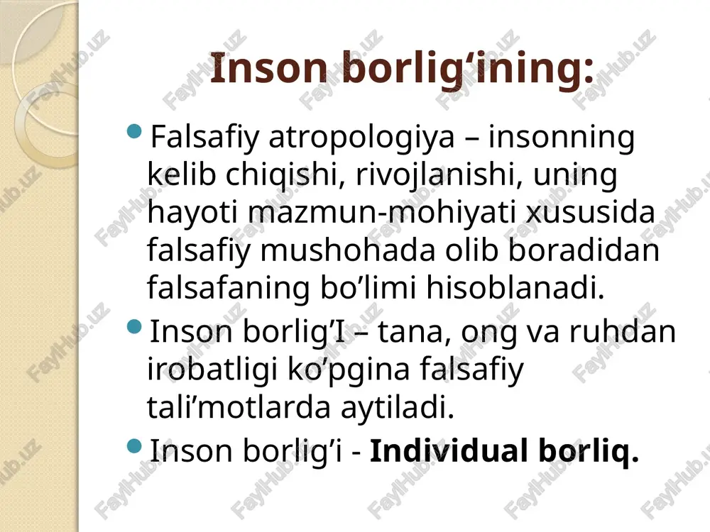 q idishga ultrabinafsha nur suv vodorod ammiak uglerod oksidi ong inson borlig‘ining eng muhim omilidir. ong bu – insonni qurshagan ob’yektiv borliqni inson miyasida oks etishidir. ong shak-shubhasiz mavjud, ammo u mavhum bo‘lib, balki bilvosita – odamlar tili va muayyan faoliyati orqali namoyon bo‘ladi. ong jon (ruh) miya ong haqidagi tasavvurlarning rivojlanishi. yangi davrda ong haqidagi tasavvurlar ancha kengaydi. r.dekart (1596-1650) ongni tafakkur bilan tenglashtirib, uni umumiyroq tusdagi «ruhiyat» tushunchasidan ajratdi va ongni mustaqil, erkin fikrlovchi substansiya deb hisoblab, yonma-yon joylashgan boshqa – ko‘lamli, fikrlamaydigan, moddiy substansiyaga qarshi qo‘ydi. dualizm deb nomlangan mazkur falsafiy yondashuv keyinchalik ongning tabiatini tushunishga nisbatan ikki qarama-qarshi yondashuv yuzaga kelishiga zamin hozirladi. shulardan biri ruhiyni jismoniyga (gobs); ma’naviyni – moddiyga bog‘lash bilan tavsiflanadi. ikkinchi yondashuv sub’yektiv (berkli, yum, fixte, max va boshqalar) va ob’yektiv (platon, foma akvinskiy, gegel) idealizm bilan bog‘liq bo‘lib, moddiy va jismoniy narsalar va hodisalarni ikkilamchi, ideal, ma’naviy, ruhiy narsalar va hodisalar …