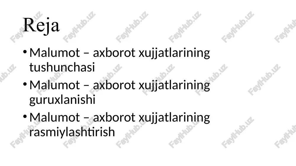i aniq bir shaxs tomonidan ko`rilishi zarur bo’lgan holdagina qo`llanadi. bunday hollarda xat jo‘natilayotgan shaxs familiyasi oldidan "shaxsan" so’zini yozish tavsiya etiladi, chunki bunday yozuvli xatlar oluvchiga ochilmasdan olib kirilishi kerak. agar shaxsning familiyasi aniq bo`lsa yoki uni ko’rsatish shart bo`lsa, familiyasi oldidan "o`rtoq" so’zini qollash maqsadga muvofiqdir. bir turdagi tashkilotlar guruhiga yo’qakayotgan hujjatlardan oluvchilarning nomi umumlashgan holda ko’rsatishi mumkin. hujjat(xat yoki buyum) oluvchilarni pochta manzili yozilishi, yo’qorida ko`rib o`tilgandek pochta jo`natmalar adresi kabi yoziladi. xukumat va markaziy muassasalarga yo`naladigan hujjatlarda junatuvchilar oluvchilarning pochta manzillarini ko’rsatishlari shart emas, chunki bunday muassasalarning adreslari tarqatuvchilarga ma’lumdir. ariza ariza ijtimoiy hayotda eng ko’p qo’llanadigan va keng tarqalgan ish qog’ozidir. hajmi, uslubi va turidan qat’iy nazar, ariza o’zining umumiy zaruriy qismlariga ega va u ana shu qismlarning izchilligi asosida tuzilgan. arizadan zaruriy qismlar barchasida birday takrorlanovermaydi. masalan, xodim o’zi ishlayotgan korxona yoki idora rahbariyatiga ariza yozganida uning yashash joyi haqida ma’lumot zarur bo’lmaydi. bunday …