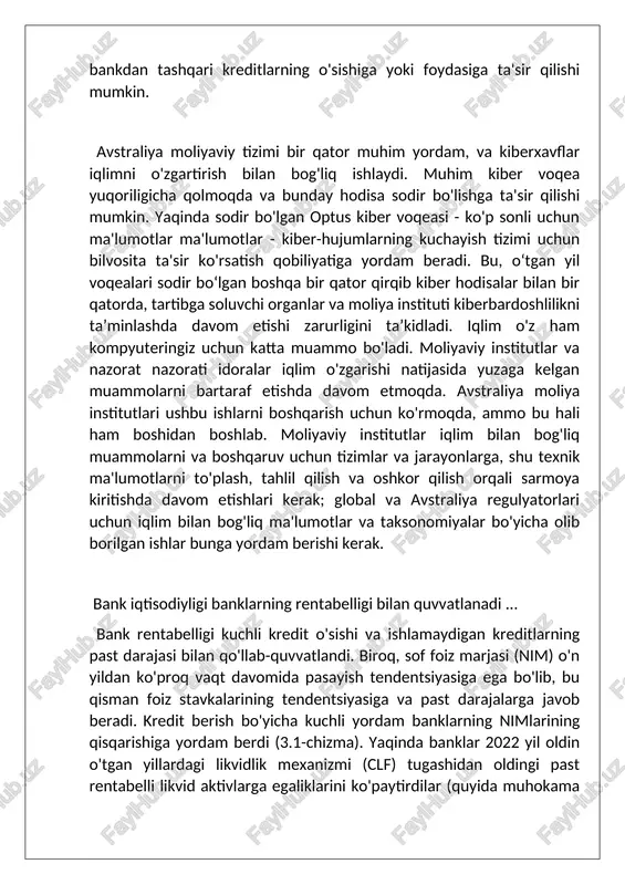 skinlashdi, bu esa bankdan tashqari kreditlarning o'sishiga yoki foydasiga ta'sir qilishi mumkin. avstraliya moliyaviy tizimi bir qator muhim yordam, va kiberxavflar iqlimni o'zgartirish bilan bog'liq ishlaydi. muhim kiber voqea yuqoriligicha qolmoqda va bunday hodisa sodir bo'lishga ta'sir qilishi mumkin. yaqinda sodir bo'lgan optus kiber voqeasi - ko'p sonli uchun ma'lumotlar ma'lumotlar - kiber-hujumlarning kuchayish tizimi uchun bilvosita ta'sir ko'rsatish qobiliyatiga yordam beradi. bu, oʻtgan yil voqealari sodir boʻlgan boshqa bir qator qirqib kiber hodisalar bilan bir qatorda, tartibga soluvchi organlar va moliya instituti kiberbardoshlilikni taʼminlashda davom etishi zarurligini taʼkidladi. iqlim o'z ham kompyuteringiz uchun katta muammo bo'ladi. moliyaviy institutlar va nazorat nazorati idoralar iqlim o'zgarishi natijasida yuzaga kelgan muammolarni bartaraf etishda davom etmoqda. avstraliya moliya institutlari ushbu ishlarni boshqarish uchun ko'rmoqda, ammo bu hali ham boshidan boshlab. moliyaviy institutlar iqlim bilan bog'liq muammolarni va boshqaruv uchun tizimlar va jarayonlarga, shu texnik ma'lumotlarni to'plash, tahlil qilish va oshkor qilish orqali sarmoya …