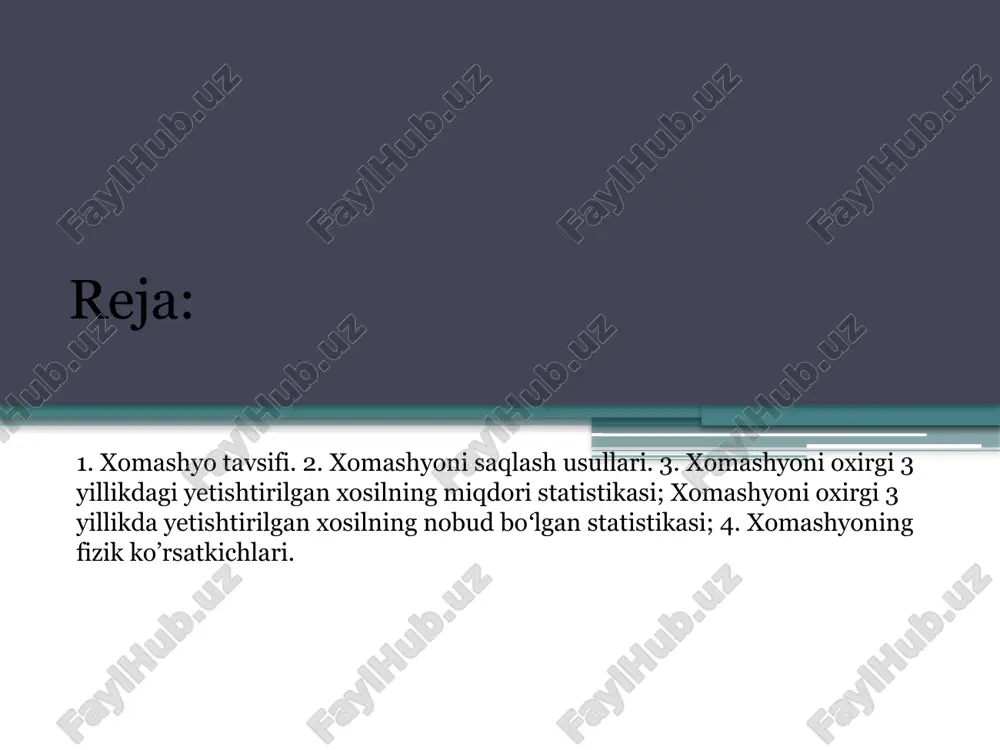 rida saqlash eng samarali hisoblanadi. statistikasi o‘zbekiston respublikasi qishloq xo‘jaligida kartoshka eng muhim oziq-ovqat ekinlaridan biri hisoblanadi. so‘nggi yillarda bu mahsulotga bo‘lgan talab oshgani sababli yetishtirish hajmi ham yil sayin ko‘paymoqda. mamlakatda kartoshka asosan samarqand, andijon, farg‘ona, namangan, toshkent, surxondaryo va qashqadaryo viloyatlarida yetishtiriladi. 2022-yilda o‘zbekistonda taxminan 3,44 million tonna kartoshka yetishtirilgan. bu ko‘rsatkich 2021-yilga nisbatan qariyb 4,7 foizga ko‘p bo‘lgan. eng katta ulush samarqand viloyatiga (20,9%), shuningdek, andijon (12,2%), toshkent (10,9%) va farg‘ona (10,5%) viloyatlariga to‘g‘ri kelgan. ushbu yilda ayrim hududlarda saqlash infratuzilmasining yetarli emasligi sababli taxminan 3,5 foiz hosil nobud bo‘lgan. 2023-yilda kartoshka ishlab chiqarish hajmi yanada ortib, 3,6 million tonnaga yetdi. bu esa 2022-yilga nisbatan 3,8 foizga oshganini ko‘rsatadi. o‘sishning asosiy sabablari — urug‘ sifati yaxshilangani, yangi sovutkich omborlari ishga tushirilgani va suv ta’minoti barqarorlashganidir. shu yili kartoshka ekiladigan maydonlar ham kengaytirilib, andijon, samarqand va farg‘ona viloyatlari yetakchi o‘rinda bo‘ldi. nobud bo‘lgan hosil miqdori esa oldingi yilga …
