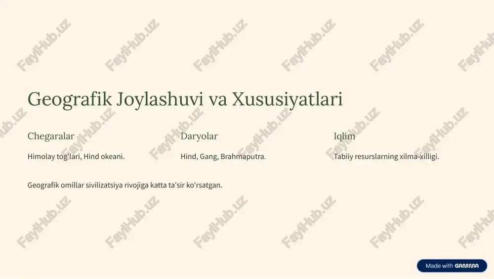 a, astronomiya. hind falsafasi g'arb falsafasiga ta'sir ko'rsatgan. https://gamma.app/?utm_source=made-with-gamma xulosa 1 hissa 2 meros 3 saboqlar qadimgi hindistonning jahon sivilizatsiyasiga qo'shgan hissasi bebaho. tarixiy va madaniy merosning ahamiyati katta. https://gamma.app/?utm_source=made-with-gamma