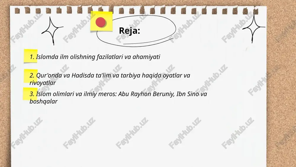 dodda muhim markazga aylandi. markaziy osiyo va forsiyda buxoro, samarqand, nishapurda ilmiy maktablar rivojlandi. o'quv dasturlari qurʼon, hadis, fiqh, kalom, mantiq, falsafa, matematika, astronomiya, tibbiyotni o‘z ichiga oldi. moliyalashtirishda vakf tizimi muhim rol o'ynadi. usul va tarmoqlar orqali ilmiy aloqalar, talabalarning ko'chishi va rasmiy imtihon tizimlari shakllandi; 15–16 asrlarda usmoniylar hududida ham madrasalar kengaydi. ... t.me/slaydai_bot islomda axloqiy tarbiya va ma'rifat bir-biri bilan chambarchas bog'liq; ma'rifat ruhiy va aqliy yuksalishni, axloqiy tarbiya esa amal va muomala jihatidan insonni kamolga yetaklaydi. qur'on va hadis ta'limi ilmni axloq bilan uyg'unlashtirishni talab qiladi. o'qituvchilar, ota-ona va jamiyat nafaqat bilim, balki adolat, sabr, rostgo'ylik kabi fazilatlarni ham tarbiyalashi zarur. ilmsiz axloq yo'q, axloqsiz ilm xavf tug'diradi; ta'limni axloqiy me'yorlar bilan bog'lash ta'limiy jarayonning asosiy maqsadidir. ... t.me/slaydai_bot islomda ilm izlash farz, qur’on va hadislar ilmni madh etadi. ilm va iymon mos: aqlni ishlatish, tabiatni o’rganish orqali xudo no’ma’lumotini anglashingiz mumkin, axloqiy va falsafiy savollarga …
