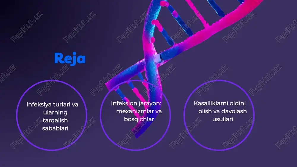 ga rioya qilish: qo'llarni muntazam yuvish va atrof-muhitni toza saqlash. 2) vaksinatsiya: kasalliklardan himoya qilish uchun zarur bo'lgan vaksinalarni qabul qilish. masalan, gripp vaksinasini qabul qilish grippning tarqalishini kamaytirishi mumkin. 3) shaxsiy gigiena: shaxsiy gigiena qoidalariga qat'iy amal qilish orqali infeksiya tarqalishining oldini olish. infeksiya va jamoat salomatligi infeksiyalar jamoat salomatligiga jiddiy ta'sir ko'rsatadi. ular sog'liqni saqlash tizimlariga yukni oshirishi, iqtisodiy samaradorlikni pasaytirishi va ijtimoiy muammolarni keltirib chiqarishi mumkin. infeksiyalarning oldini olish jamoat salomatligini saqlashda muhimdir, chunki bu kasalliklar tarqalishini kamaytiradi va aholi hayot sifatini yaxshilaydi. masalan, covid-19 pandemiyasi sog'liqni saqlash tizimlariga katta bosim o'tkazdi, shuningdek, kasallanish va o'lim darajalarining oshishiga olib keldi. swot tahlilidan foydalanish davomida infeksiya tarqalishining kuchli tomonlari sifatida yuqori tarqalish va kasallikning tez yuqish ehtimoli ko'rsatiladi. zaif tomonlari esa sog'liqni saqlash tizimlari uchun haddan tashqari yuk bo'lishi mumkin. imkoniyatlar sifatida yangi vaksinatsiya dasturlari va sog'liqni saqlash infratuzilmasini kuchaytirish imkoniyatlari keltiriladi, xavf sifatida esa infeksiyalarning yangi variantlari …