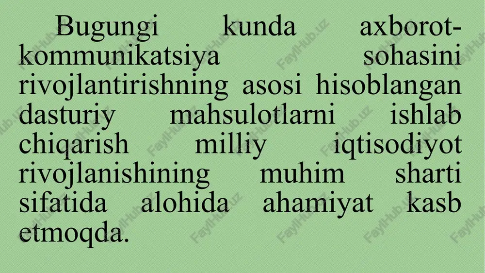ga imkon beradi. xodimlar bo'limida va buxgalteriya bo'limida keng qo'llaniladi. 1c:hujjat almashish-zamonaviy ecm tizimi (enterprise content management), biznes jarayonlarini boshqarish va xodimlarning ishlashi uchun keng qamrovli vositalar to'plami. tashkilotdagi hujjatlar bilan ishlashni avtomatlashtirish uchun xizmat qiladi. boshqaruv qarorlarini qabul qilish va qabul qilish muddatini sezilarli darajada kamaytiradi. sbis tizimi tashkilot ichidagi elektron hujjat aylanishi va kontragentlar, internet orqali barcha davlat organlariga hisobot berish, korporativ ijtimoiy tarmoq (yangiliklar va munozaralar, repostlar, yoqtirishlar va sharhlar), savdo nuqtasi va boshqalar kabi ko'plab imkoniyatlarni o'z ichiga oladi. glonass / gps-bu avtomobilning real vaqtda harakatlanishini, haydovchining ish va dam olish rejimini, avtomobil tezligini va yonilg'i sarfini kuzatish imkonini beruvchi zamonaviy vosita. yoqilg'i-moylash materiallarini nazorat qiluvchi iqtisodchi uchun maqbul yechim. mijoz-bank-qulay tizim bo'lib, u orqali mijoz hisob-kitob operatsiyalarini amalga oshirishi, telefon va kompyuter orqali bank bilan ma'lumot va hujjatlarni almashishi mumkin. tajriba mashg’ulotining topshirig’i 1. summesli formulasidan foydalanib, iqtisodiy muammolarni hal qilish masala: do'kon xodimlari ish …