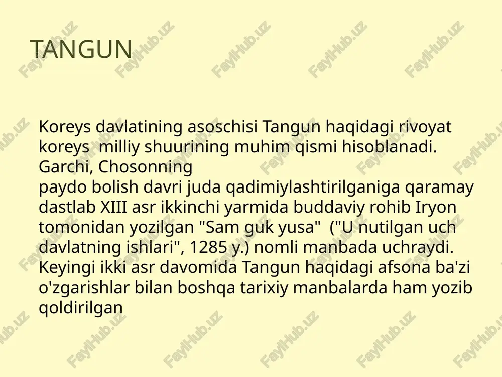 'zboshim chaliklariga chek qo'yish va qamoqdagilarni ozod qilishni va'da qilgan. uch yil muddatga dehqonlarni soliqlardan ozod qilgan, soliqlar miqdorini keskin qisqartirgan. qolaversa, u o'z mablag'iga mingdan ortiq qul- larni sotib olib, ularga ozodlik bergan. 0 'z navbatida, bu davrda u ko'plab amaldorlar va feodal yer egalariga saxiylik qilib oltin, kum ush bilan mukofotlagan hamda ularga yuqori martaba va unvonlar bergan. natijada, xupekche va sillaning yuqori martabali amaldorlari van gon tarafiga o'tgan ham da koryo koreya yarim orolidagi eng kuchli davlatga aylangan. li son ge li song ge li sulolasini asoschisi bo’lib, (1335—1408), koreyaning choseon davlati qiroli hisoblanadi viloyat zodagonlaridan kelib chiqqan. 14-asr yirik yer egalariga qarshi chiqqan oʻrta va mayda feodallar guruhiga boshchilik qilgan. 1388- yilda koryo va minsk sulolasi o'rtasidagi ziddiyat paytida u davlat to'ntarishini amalga oshirdi. 1391 yilda li son ge tarafdorlari yer uchastkalari toʻgʻrisida qonun qabul qildilar (q. kvadjon pop), keyin uni (1392 yilda) taxtga koʻtardilar. l. …
