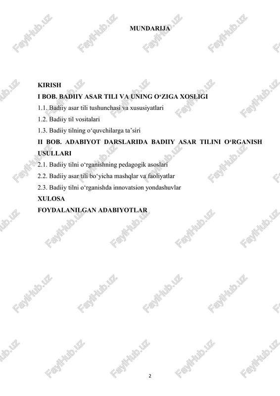 va yoshlarning ma’naviy salohiyatini oshirish maqsad qilinmoqda. 1 shuningdek, 2022-yil 11 maydagi prezident qarori bilan “2022–2026 yillarda xalq ta’limini rivojlantirish bo‘yicha milliy dasturni” tasdiqlash va maktablarda ma’naviy-ma’rifiy ishlarning samaradorligini baholash uchun reyting tizimini joriy etish nazarda tutilgan. badiiy tilning asosiy vazifalaridan biri – o‘quvchiga asardagi obrazlarni, muhitni va muallifning kayfiyatini yetkazishdir. shu bilan birga, badiiy til o‘quvchida fantaziya va ijodiy tafakkurni rivojlantirishga yordam beradi. o‘quvchilar matn tahlili jarayonida leksik, grammatik va stilistik vositalarni aniqlashni o‘rganadilar, bu esa ularning til boyligi va nutq madaniyatini oshiradi. mavzuning dolzarbligi: adabiyot darslarida badiiy asar tilini o‘rganish o‘quvchilarda nafaqat til ko‘nikmalarini rivojlantiradi, balki ularning tafakkuri, hissiy sezgilari va estetik didini shakllantirishga yordam beradi. bugungi kunda o‘quvchilar matnlarni chuqur tahlil qilish, so‘z va uslubiy vositalarni aniqlash, 1 o‘zbekiston respublikasi prezidentining qarori. innovatsion ta’lim tizimini rivojlantirish. toshkent, 2021. 9–22 b. 4 muallifning maqsadi va kayfiyatini anglash kabi ko‘nikmalarni egallashlari talab etiladi. shuningdek, zamonaviy pedagogik yondashuvlar va interaktiv …