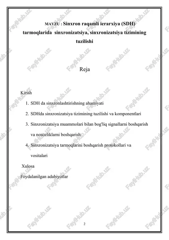 kollarning murakkab o'zaro ta'sirini ochib beradi. birlamchi mos yozuvlar soati (prc), building integrated timing supply (bits), sinxronizatsiya ta'minoti birligi (ssu) va sinxronizatsiya holati xabari (ssm) kabi asosiy elementlar ushbu tizimning asosini tashkil qiladi, ularning har biri sinxronizatsiya aniqligini ta'minlashda muhim rol o'ynaydi. va ishonchlilik. bundan tashqari, sdh tarmoqlaridagi sinxronizatsiya ierarxiyasi vaqt ma'lumotlarini tarqatish va saqlashda alohida tarmoq elementlarining roli va mas'uliyatini belgilaydi. asosiy va tobe soatlar sinxronizatsiya munosabatlarini boshqaradi, aniq vaqt signallari turli ierarxik darajalarda tarmoq elementlarini sinxronlashtirish uchun bir nechta sinxronizatsiya qatlamlari orqali kaskadlanadi. texnologiya rivojlanib, tarmoq talablari kuchayib borar ekan, sdh tarmoqlaridagi sinxronizatsiya tizimi timing over packet (top) texnologiyalari va ieee 1588 precision time protocol (ptp) kabi sinxronizatsiya standartlari kabi yutuqlarni o'z ichiga olgan holda moslashishda davom etmoqda. ushbu innovatsiyalar sdh tarmoqlarining imkoniyatlarini kengaytirib, ularga 5g tarmoqlari va sanoat avtomatizatsiyasi kabi qat'iy vaqt talablari bilan paydo bo'ladigan ilovalarni qo'llab-quvvatlash imkonini beradi. ushbu kirish qismida biz sinxronizatsiya tizimining tuzilishi, …