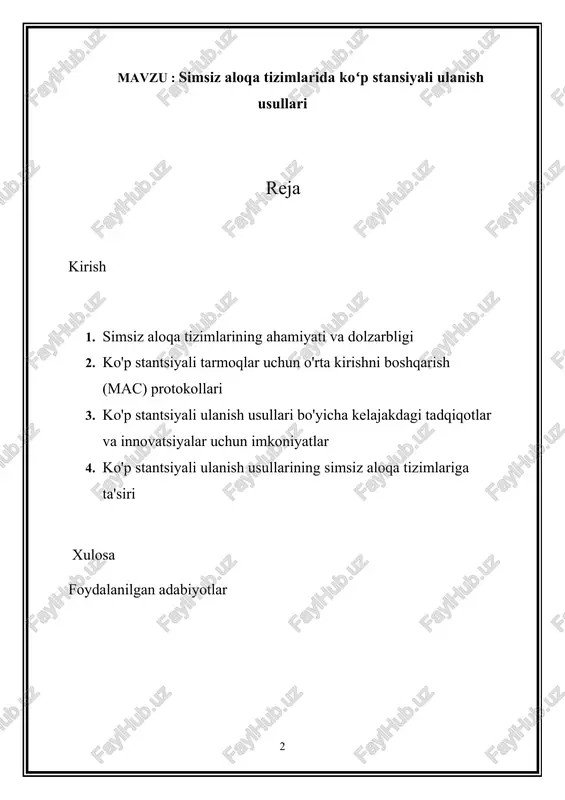 tilishi mumkin bo'lgan bir nechta tugunlar yoki stantsiyalar o'rtasidagi ulanish tushunchasi yotadi. ushbu topologiyalar ma'lumotlarni uzatish uchun qo'shni tugunlar bilan dinamik ravishda ulanishni tashkil etadigan maxsus tarmoqlarni, tarmoq bo'ylab ma'lumotlarni uzatish uchun o'zaro bog'langan yo'llarni tashkil etadigan tarmoqli tarmoqlarni va oraliq tugunlar o'rtasida ma'lumotlarni uzatish uchun ishlatiladigan ko'p tarmoqli relay tarmoqlarini o'z ichiga oladi. uzoq tugunlar. ko'p stantsiyali ulanish usullarining ahamiyati simsiz aloqa ilovalarining keng doirasiga kiradi. wi-fi tarmoqlarida, masalan, ko'p stantsiyali ulanish usullari bir nechta qurilmalarni bitta kirish nuqtasi yoki routerga ulash imkonini beradi, bu esa foydalanuvchilarga internetga kirish va bir vaqtning o'zida bir-biri bilan muloqot qilish imkonini beradi. uyali tarmoqlarda ko'p stansiyali ulanish usullari uzluksiz uzatish va mobil qurilmalar va tayanch stansiyalar o'rtasida aloqani ta'minlaydi, chunki foydalanuvchilar qamrov zonalari o'rtasida harakat qilishadi. bundan tashqari, ko'p stantsiyali ulanish usullari paydo bo'layotgan simsiz aloqa paradigmalarida, masalan, internet of things (iot) tarmoqlarida muhim ahamiyatga ega, bu erda ko'p sonli sensor tugunlari …