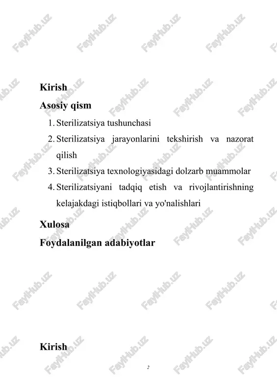 atsiyasi kabi an'anaviy usullar bo'yicha sayohatga chiqamiz, ularning asosiy tamoyillari va real hayotda qo'llanilishini o'rganamiz. bundan tashqari, biz yuqori samaradorlik, xavfsizlik va ekologik barqarorlikni ta'minlovchi sohani inqilob qilishga tayyor bo'lgan yangi sterilizatsiya texnologiyalarini ochib beramiz. sterilizatsiya usullarini har tomonlama tahlil qilish orqali o'quvchilarni mikrobial nazoratning murakkab manzarasida harakat qilish uchun zarur bo'lgan bilim va tushunchalar bilan jihozlashga qaratilgan. sterilizatsiyaning nozik tomonlarini tushunib, biz uning butun dunyo bo'ylab shaxslar, jamoalar va sanoatning xavfsizligi va farovonligini ta'minlashdagi ahamiyatini yaxshiroq tushunishimiz mumkin. 1. sterilizatsiya tushunchasi sterilizatsiya tushunchasi ob'ektdan, sirtdan, moddadan yoki muhitdan barcha tirik mikroorganizmlarni, shu jumladan bakteriyalar, viruslar, zamburug'lar va sporalarni muntazam ravishda yo'q qilish yoki olib tashlashni o'z ichiga oladi. bu jarayon turli sohalar va sohalarda, jumladan sog'liqni saqlash, oziq-ovqat ishlab chiqarish, farmatsevtika, laboratoriyalar va boshqalar uchun zarurdir. sterilizatsiyaning asosiy maqsadi jarayonga duchor bo'lgan har qanday ob'ekt yoki hududni potentsial zararli patogenlardan to'liq tozalashni ta'minlash va shu bilan ifloslanish, infektsiya va …