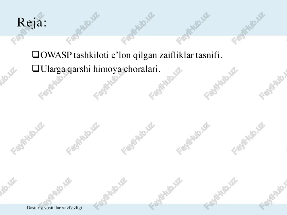 r o‘zlariga mo‘ljallangan ruxsatlardan tashqari harakat qila olmaydigan siyosatni amalga oshiradi. uning buzilishi odatda ma’lumotlarni ruxsatsiz oshkor etilishiga, barcha ma’lumotlarni o‘zgartirishga, yo‘q qilishga yoki foydalanuvchiga tegishli bo‘lmagan funksiyalarni bajarishga olib keladi. keng tarqalgan foydalanishni boshqarish zaifliklariga quyidagilar kiradi: • eng kam imtiyoz yoki joriy holatda rad etish tamoyilining buzilishi; • url manzilini, ichki ilova holatini yoki html sahifasini o‘zgartirish yoki api so‘rovlarini o‘zgartiruvchi hujum vositasi orqali foydalanishni boshqarishni aylanib o‘tish; • imtiyozni ortishi. tizimga kirmasdan foydalanuvchi sifatida harakat qilish yoki foydalanuvchi sifatida kirib, administrator sifatida harakat qilish va hak. dasturiy vositalar xavfsizligi a01:2021-broken access control himoya: ochiq resurslardan tashqari, joriy holda rad etish. foydalanishni boshqarish mexanizmlaridan foydalanish va ilova bo‘ylab qayta foydalanish; bir marta foydalanishni boshqarish modeli qayd yozuvi uchun egalikni ta’minlashi shart (foydalanuvchi biror qayd yozuvini yaratishi, o‘qishi, yangilashi yoki o‘chirishining o‘rniga); foydalanishni boshqarishdagi buzilishlarni loglash va zarur bo‘lganida administratorga xabar berish; veb server kataloglar metama’lumotlari va saqlamaslik. ro‘yxatini …