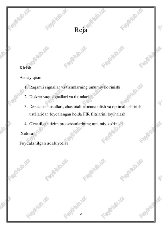 o'rnatilgan tizimlar jismoniy jarayonlarni boshqarish, kuzatish yoki ular bilan o'zaro ta'sir qilish uchun kattaroq tizimlarga birlashtirilgan hisoblash qurilmalari. ushbu tizimlar real vaqt rejimida energiya iste'moli, narxi, hajmi va ishlashi bo'yicha cheklovlar bilan ishlaydi. o'rnatilgan protsessorlar kam quvvat iste'moli, ixcham shakl omillari va muayyan ilovalarga moslashtirilgan optimallashtirilgan ko'rsatmalar to'plamini taklif qilish orqali ushbu cheklovlarga javob beradi. ular turli sohalarda, jumladan, maishiy elektronika, avtomobil elektronikasi, sanoat avtomatizatsiyasi va iot (internet of things) qurilmalarida ilovalarni topadilar. 4 dsp va o'rnatilgan tizim protsessorlarining konvergentsiyasi ayniqsa ahamiyatlidir, chunki u resurslar cheklangan o'rnatilgan platformalarda signalni qayta ishlashning murakkab algoritmlarini amalga oshirish imkonini beradi. ushbu sinergiya aqlli sensorlar va taqiladigan qurilmalardan tortib avtonom transport vositalari va tibbiy tasvirlash tizimlarigacha bo'lgan turli sohalarda innovatsion mahsulotlar va echimlarni ishlab chiqishga olib keldi. raqamli signallarni qayta ishlash va o'rnatilgan tizim protsessorlari sohalarini o'rganamiz, bu talabalarga nazariy tamoyillar, amaliy usullar va real hayotda qo'llanilishi haqida har tomonlama tushuncha berishni maqsad qilgan. …