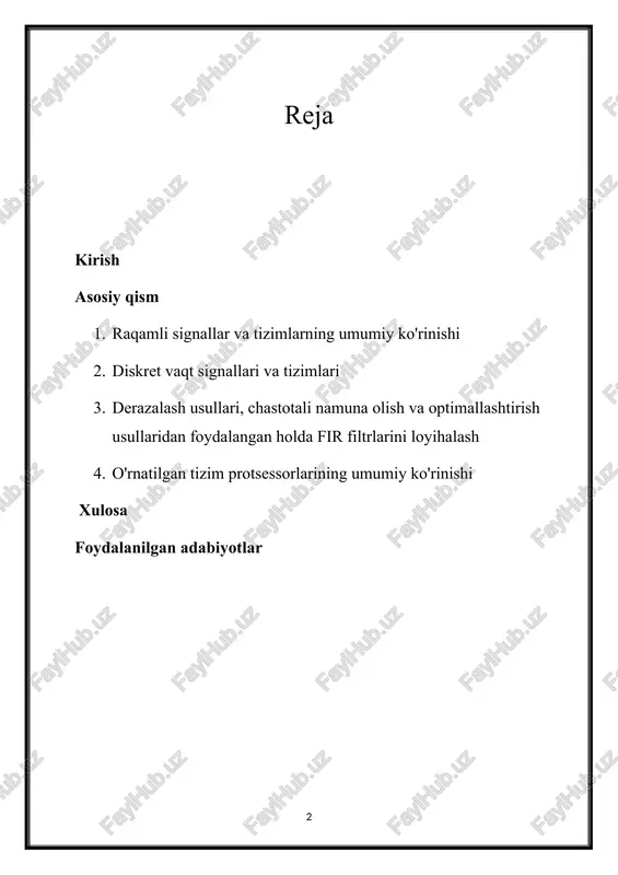 tilgan tizimlar jismoniy jarayonlarni boshqarish, kuzatish yoki ular bilan o'zaro ta'sir qilish uchun kattaroq tizimlarga birlashtirilgan hisoblash qurilmalari. ushbu tizimlar real vaqt rejimida energiya iste'moli, narxi, hajmi va ishlashi bo'yicha cheklovlar bilan ishlaydi. o'rnatilgan protsessorlar kam quvvat iste'moli, ixcham shakl omillari va muayyan ilovalarga moslashtirilgan optimallashtirilgan ko'rsatmalar to'plamini taklif qilish orqali ushbu cheklovlarga javob beradi. ular turli sohalarda, jumladan, maishiy elektronika, avtomobil elektronikasi, sanoat avtomatizatsiyasi va iot (internet of things) qurilmalarida ilovalarni topadilar. dsp va o'rnatilgan tizim protsessorlarining konvergentsiyasi ayniqsa ahamiyatlidir, chunki u resurslar cheklangan o'rnatilgan platformalarda signalni qayta ishlashning murakkab algoritmlarini amalga oshirish imkonini beradi. ushbu sinergiya aqlli sensorlar va taqiladigan qurilmalardan tortib avtonom transport vositalari va tibbiy tasvirlash tizimlarigacha bo'lgan turli sohalarda innovatsion mahsulotlar va echimlarni ishlab chiqishga olib keldi. raqamli signallarni qayta ishlash va o'rnatilgan tizim protsessorlari sohalarini o'rganamiz, bu talabalarga nazariy tamoyillar, amaliy usullar va real hayotda qo'llanilishi haqida har tomonlama tushuncha berishni maqsad qilgan. nazariy …