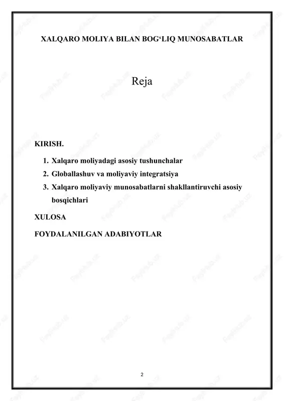 davrda xalqaro moliyaviy tizimlar evolyutsiyasi global iqtisodiy boshqaruv va hamkorlikning o'zgaruvchan dinamikasini aks ettiradi. mundell-fleming modeli va sotib olish qobiliyati pariteti kabi nazariy asoslarni tushunish valyuta kurslarining harakatlantiruvchi omillari va makroiqtisodiy siyosatning o'zaro ta'siri haqida tushuncha beradi. bundan tashqari, markaziy banklar, xalqaro moliya institutlari, transmilliy korporatsiyalar va me'yoriy-huquqiy bazalarning roli xalqaro moliya landshaftini shakllantiradi, investitsiya qarorlari, kapital oqimlari va moliya bozori dinamikasiga ta'sir qiladi. shunga qaramay, muammolar, jumladan, tartibga soluvchi bo'shliqlar, bozor buzilishlari va tizimli xavf-xatarlar potentsiali davom etmoqda, bu doimiy e'tibor va siyosat choralarini talab qiladi. ushbu murakkabliklarni hisobga olgan holda, ushbu kurs ishi xalqaro moliyaviy munosabatlarning turli qirralarini o'rganish, tarixiy tendentsiyalarni, nazariy istiqbollarni, bozor dinamikasini, siyosat oqibatlarini va paydo bo'lgan tendentsiyalarni o'rganishni maqsad qiladi. o‘tgan tajribalarni, joriy muammolar va kelajak istiqbollarini tahlil qilib, biz xalqaro moliyaning nozik tomonlarini chuqurroq tushunishga va moliyaviy barqarorlikni oshirish, barqaror o‘sishga ko‘maklashish va moliya sohasida xalqaro hamkorlikni rivojlantirishning potentsial yo‘llarini o‘rganishga intilamiz. 1. …