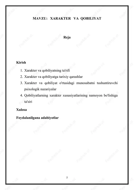ustunlik qilish imkonini beradi. analitik jasorat, ijodiy zukkolik, shaxslararo munosabatlar yoki texnik tajriba bo'ladimi, qobiliyatlar odamlarning niyatlarini harakatlarga va intilishlarni yutuqlarga aylantiradigan vositadir. qobiliyatlarning rivojlanishi irsiy moyillik, atrof-muhit omillari, ta'lim imkoniyatlari va ataylab amaliyot bilan shakllanadi. biroq, bu qobiliyatlarning namoyon bo'lishi va ishlatilishiga odamlarning xarakter xususiyatlari chuqur ta'sir qiladi, bu nafaqat odamlar nima qila olishiga, balki ularning iste'dod va ko'nikmalarini qanday qo'llashni tanlashiga ham ta'sir qiladi. xarakter va qobiliyat o'rtasidagi dinamik munosabatlarni tushunish shaxsiy va kasbiy rivojlanishni rivojlantirish uchun juda muhimdir. qobiliyatlar odamlarga vazifalarni bajarish va maqsadlarga erishish uchun vositalarni taqdim etsa-da, bu harakatlarni maqsad, halollik va axloqiy mas'uliyat bilan singdiradigan xarakterni tarbiyalashdir. aksincha, qat'iyatlilik, moslashuvchanlik va kamtarlik kabi xarakter xususiyatlari qobiliyatlarni egallash va takomillashtirishni osonlashtiradi, odamlarga qiyinchiliklarni engish, muvaffaqiyatsizliklarni engish va muvaffaqiyat va qiyinchiliklarda axloqiy yaxlitlikni saqlashga imkon beradi. ushbu maqolada biz xarakter va qobiliyatni har tomonlama o'rganishga kirishamiz, ularning murakkab dinamikasi va oqibatlarini yoritish uchun nazariy asoslar, empirik …
