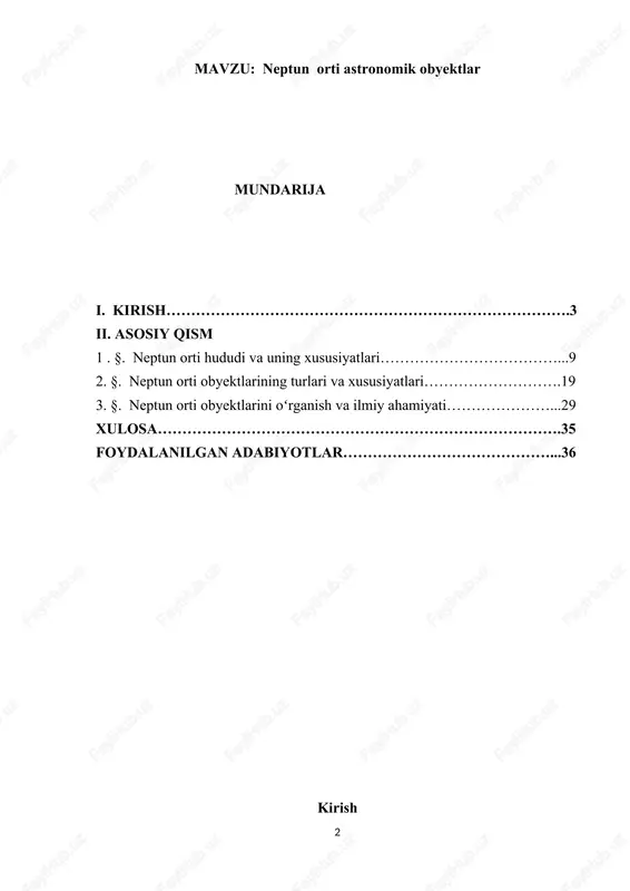 tadqiqotlar milliy taraqqiyotning asosiy omillaridan biri hisoblanib, u ilg‘or texnologiyalar, innovatsion g‘oyalar va fundamental bilimlarga tayanadi.” mazkur hujjatga asosan, o‘zbekistonda ilm-fan sohalarining, jumladan, astronomiya, fizika va astrofizika yo‘nalishlarining rivoji uchun moddiy-texnik bazani mustahkamlash, yoshlarni ilmiy izlanishlarga keng jalb qilish, xalqaro hamkorlikni kuchaytirish vazifalari belgilab berilgan. shuningdek, 2020-yil 29-oktabrda qabul qilingan “2020–2030 yillarda o‘zbekiston respublikasida ilmiy-tadqiqot va innovatsion faoliyatni rivojlantirish strategiyasi to‘g‘risida”gi pf-6097-sonli farmonda ham zamonaviy fan sohalarida, xususan, kosmik tadqiqotlar va astrofizikaga oid ilmiy ishlanmalarni qo‘llab-quvvatlash alohida vazifa sifatida qayd etilgan. quyosh sistemasining chekka hududlari — xususan, neptun orti fazosi — bugungi kunda global ilmiy izlanishlarning markaziga aylangan. bu hududda joylashgan obyektlar, ya’ni neptun orti obyektlari (noo) quyosh sistemasi shakllanishining dastlabki bosqichlari haqida noyob ma’lumotlar beradi. ana shunday obyektlarning tarkibi, orbital harakati va tasnifini o‘rganish orqali astronomiya fanining eng dolzarb savollariga javob topish mumkin. neptun orti fazosining tabiati, u yerdagi obyektlarning turlari, fizik va dinamik xususiyatlarini chuqur o‘rganish, hamda ushbu …