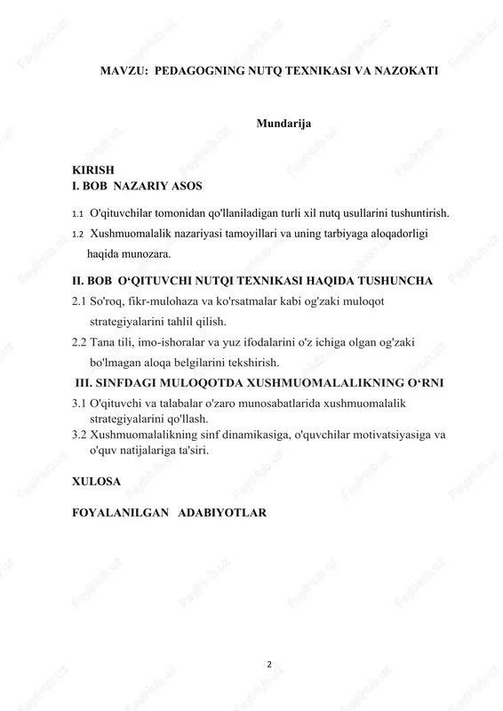 ni singdirish va salohiyatni uyg'otish qudratiga ega. yodda tutaylikki, aniqlik, hamdardlik va samimiylik samarali muloqotning o‘ziga xos belgilaridir va ular orqali biz serhosil onglarga ma’rifat urug‘ini sepamiz. xushmuomalalik fazilati ham xuddi shunday hal qiluvchi ahamiyatga ega, chunki u uyg'un munosabatlarni qurish va tarbiyalash uchun asosdir. xushmuomala o‘qituvchi o‘zida hurmat, qadr-qimmat va kamtarlik kabi qadriyatlarni o‘zida mujassam etadi, har bir o‘quvchiga mehr va e’tiborga loyiq, qadrli shaxs sifatida munosabatda bo‘ladi. sinfda xushmuomalalik o'zaro hurmat va ishonch muhitini rivojlantiradi, bu erda o'quvchilar o'zlarining qadr-qimmatini his qilishadi, eshitishadi va o'rganish va o'sishda kuchga ega bo'lishadi. muhtaram pedagoglarim, ilm posbonlari, el-yurtimiz kelajagi posbonlari sifatida sizlarni o‘quvchilar bilan kundalik muloqotingizda nutq texnikasi va xushmuomalalik kabi ezgu tamoyillarga amal qilishga chaqiraman. so'zlaringiz ilhom manbai bo'lsin, harakatlaringiz rahm-shafqat va borligingiz yo'l-yo'riq va qo'llab-quvvatlovchi mayoq bo'lsin. keling, birgalikda har bir talaba o'z imkoniyatlarini to'liq ro'yobga chiqarish va rivojlanish imkoniyatiga ega bo'lgan sinflarimizda mukammallik, hamdardlik va inklyuzivlik madaniyatini yaratishga …