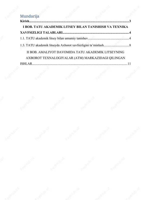 atu akademik litseylar o‘quvchilarga amaliyot jarayonini muvaffaqiyatli o‘tkazish uchun kerakli shart-sharoitlar va tadbirlarni taqdim etish orqali ularga yordam berdi. bizning tatu akademik litseymiz ham bu yo‘l bilan rivojlanishga qiziqishni bildirdi. amaliyot davomida asosan o‘quv markazlarida o‘rganilgan nazariy bilimlarimizni amaliyotda sinab ko‘rdik va insonlar uchun foydali mahsulotlar sifatida raqamli texnologiyalarni va dasturlarni ishlab chiqarishni o‘rganishimizga erishdik. shuningdek, kompyuter texnologiyalari va tarmoq tizimlariga texnik xizmat ko‘rsatuvchi mutaxassislar tomonidan master klasslar o‘tkazildi. murakkab tarmoq tizimlarini qurishga oid usullar va uskunalar bilan ham tanishdik. bular hammasi ta'lim tizimimizni mustahkamlash va zamonaviy talablarga javob berishda juda muhim bo‘lgan amaliyotlar hisoblanadi. bu jarayon davomida, ko‘plab muammolarni hal qilishga harakat qilib, ta'limning sifatini oshirishga va mutaxassis kadrlarni yaxshi tayyorlashga yo‘naltiriladi. amaliyotda asosan, universitet hamda mustaqil o‘zlashtirgan nazariy bilimlarimizni amaliyotda sinab ko‘rdik, raqamli texnologiyalarni, dasturlarni inson yumushini yengillashtiradigan mahsulot sifatida yetishtirib chiqarishni o‘rgandik. kompyuter texnologiyalari, tarmoq uskunalariga texnik xizmat ko‘rsatuvchi xodimlar tomonidan ham master klaslar ko‘rsatildi. 30 i …