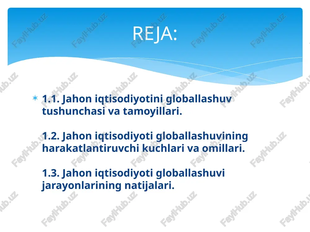 lidagi ko’p millatli korporatsiyalar tomonidan ishlab chiqarilgan alohida mahsulotlar uchun bozorlarni birlashtirish jarayonini tasvirlab bergan maqolasida qo’llanilgan. 1985-yilda r>robertson globallashuv atamasini maqolalardan biriga sarvlaha sifatida qo’yadi va uni batafsil talqin qiladi. r>robertsonning ta’rifiga ko’ra, globallashuv alohida mamlakatlarda ijtimoiy haqiqatga xalqaro ahamiyatga ega bo’lgan turli omillar (masalan, yaqin iqtisodiy va siyosiy aloqalar, madaniy va axborot almashuvi) ta’sirini oshirish jarayonidir. bugungi kungacha bu atama ma’no mundarijasi ko’p manbalarda r>robertsonning ta’rifi asosida tushuntiriladi. chunki globallashuv o’z mohiyatiga ko’ra iqtisodiy, siyosiy, axborot va ijtimoiy sohalarni qamrab oladi. mavjud adabiyotlarda “globallashuv” tushunchasining mohiyatini quyidagicha talqin etish mumkin: “globallashuv (lotincha “globus” – shar) – nazariya va siyosatdagi dunyoning ajralmas iqtisodiy, ijtimoiy-madaniy va siyosiy yagona tizim sifatida shakllanishi, tashkil topishi, faoliyat ko’rsatishi va rivojlanishi asosidagi yondashuv tamoyilidir”. hozirgi kunda globallashuv atamasining talqinida 3 xil yondashuv mavjud: 1. fan nuqtai nazaridan olingan tor doiradagi yondashuv. bir qator tadqiqotchilar globallashuvni 90-yillarning boshidan to hozirgi kunga qadar yangi kompanentlar va …