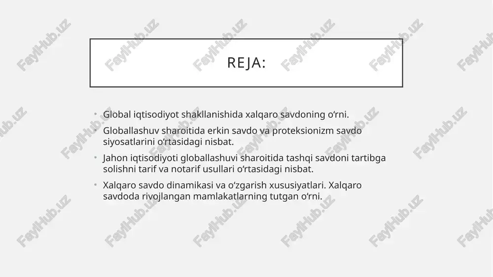ikki xalqda ham turmush darajasi oshadi. kelib chiqishi va tarixi dastlabki bosqichlar xalqaro yoki shaharlararo savdo 9000 yildan ortiq vaqtdan beri mavjud bo'lib, u hali ham bironta davlat yoki chegaralar bo'lmagan davrdan boshlangan. darhaqiqat, tovar ayirboshlashning bunday turi qadoqlangan hayvonlar yoki kemalar paydo bo'lgan paytdan boshlab rivojlana boshladi. zamonaviy davrning dastlabki davrida imperiyalar va ularning mustamlakalari o'rtasidagi mahsulotlarning transatlantik oqimlari juda dinamik bo'lgan xalqaro savdoning muhim qismini tashkil etdi. 19-asrning boshlariga qadar xalqaro savdoning doimiy ravishda pastligi bilan ajralib turadigan uzoq davr bo'lgan. jahon eksportining summasi hech qachon jahon ishlab chiqarishining 10 foizidan oshmagan. globallashuvning birinchi bosqichi texnika taraqqiyoti globallashuvning birinchi bosqichi deb nomlangan xalqaro savdoning aniq o'sish davrini boshlaganida, bu 19-asr davomida o'zgarib bordi. ushbu birinchi bosqich liberalizmning tanazzuli va millatchilikning ko'tarilishi xalqaro savdoning pasayishiga olib kelgan birinchi jahon urushi boshlanishi bilan yakunlandi. globallashuvning ikkinchi bosqichi ikkinchi jahon urushidan keyin xalqaro savdo qayta rivojlandi. hozirgi davrga qadar davom etadigan …