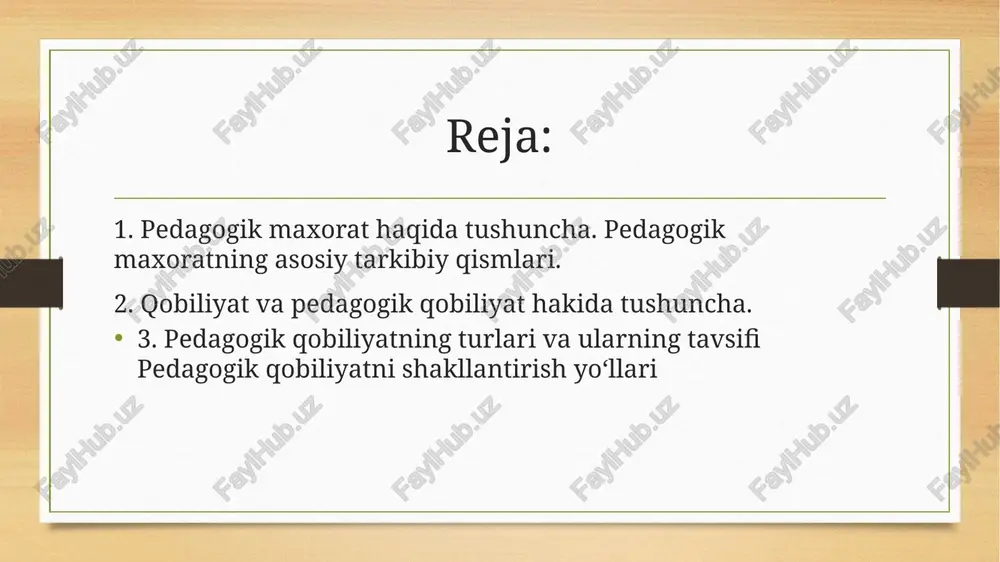 unikativlik qobiliyati va uni rivojlantirish yo‘llari. kommunikativlik shunday qobiliyatki, bunda o‘qituvchi o‘quvchilar bilan o‘zaro to‘g‘ri muloqat o‘rnatishi natijasida o‘quvchilarda o‘ziga nisbatan ishonch, xayrihoxlik uyg‘otadi. ....natijada o‘quvchilar o‘z o‘qituvchisi bilan birga bo‘lishga, o‘qishga, jamoat ishlarida u bilan birga katnashishga xoziru – nozir bo‘lishadi. kommunikativ qobiliyatlar tashkilotchilik qobiliyatlari bilan birga uyg‘unlashib ketsa o‘quvchilarga yanada samaralirok ta’sir etishga yordam beradi va o‘zaroshaxslararo to‘g‘ri munosabatlar o‘rnatishni ta’min qiladi. o‘quvchilarga to‘g‘ri muomala qila olish, bolalarga yaqinlasha olish, ular bilan pedagogik nuqtai nazardan juda samarali o‘zaro munosabatlar o‘rnata bilish, pedagogik nazokatning mavjudligini bildiradi. kommunikativ qobiliyat – bu o‘qituvchining tarbiyalanuvchilar bilan aloqa o‘rnata olish faoliyatini tashkil qilishi uchun zarur bo‘lgan bilim, malaka, ko‘nikma va tajribasidir. o‘qituvchining kommunikativ qobiliyati pedagogik faoliyat jarayonida shakllanadi. buning uchun quyidagi asosiy shartlar mavjud1) o‘quvchilarning yuz ifodasini o‘qish va o‘qish qobiliyati; 2) o‘quvchining tashqi ko‘rinishidan uning psixik holatini aniqlagan holda uning adekvat modelini yasab chiqish; 3) o‘qituvchi-o‘quvchi bilan muloqot va muomala qilishga imkoniyat …