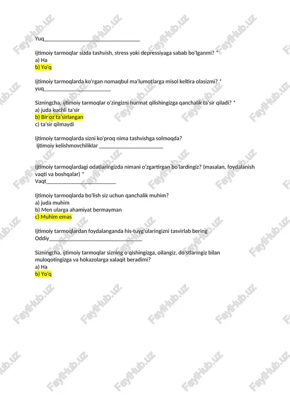 timoiy tarmoqlardan foydalanganda his-tuyg'ularingizni tasvirlab bering oddiy________________________________ sizningcha, ijtimoiy tarmoqlar sizning o'qishingizga, oilangiz, do'stlaringiz bilan muloqotingizga va hokazolarga xalaqit beradimi? a) ha b) yo'q