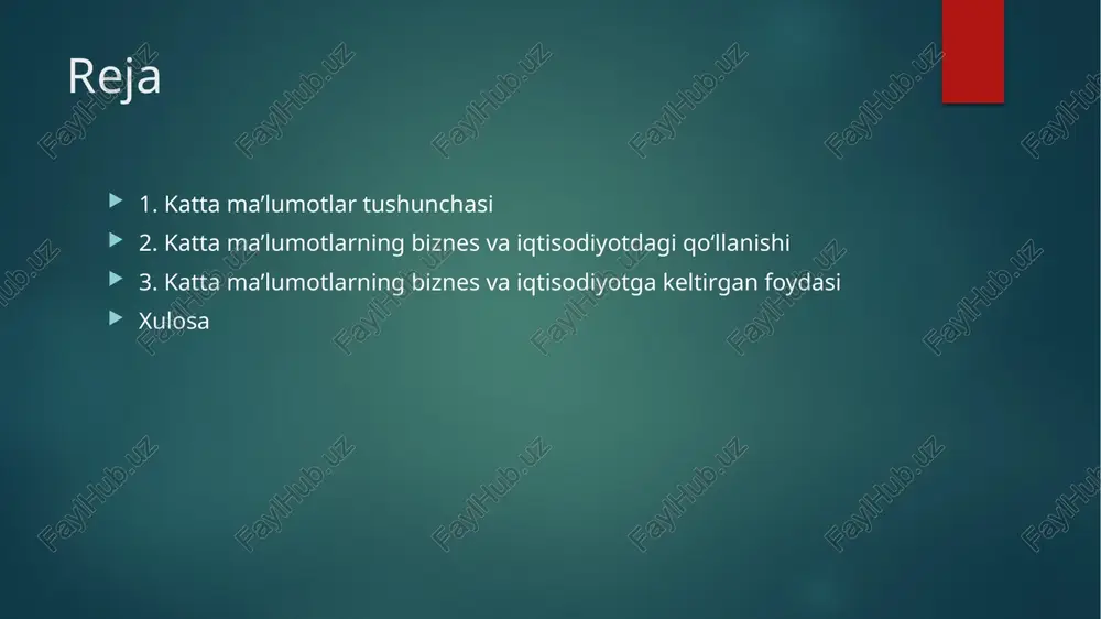 yta ishlash uchun ochiq manbali ramka. apache spark: katta ma'lumotlarni keng miqyosda qayta ishlashga imkon beruvchi tezkor va umumiy maqsadli klasterli hisoblash tizimi. google bigquery: real vaqtda tahlil qilish uchun serversiz, yuqori darajada kengaytiriladigan va tejamkor maʼlumotlar ombori. amazon redshift: katta ma'lumotlar to'plamlarida murakkab so'rovlarni bajarish uchun to'liq boshqariladigan ma'lumotlar ombori xizmati. mashinani o'rganish va sun'iy intellekt: big data ilovalari mashinani oʻrganish va ai algoritmlari yordamida yaxshilanadi, ular tushunchalar yaratish va qaror qabul qilish jarayonlarini avtomatlashtirish uchun maʼlumotlarni tahlil qiladi va sharhlaydi biznesda katta ma’lumotlarning kelajagi ai, mashinani o'rganish va real vaqt tahlili sohasidagi yutuqlar bilan biznesdagi big data roli o'sishda davom etishi kutilmoqda. asosiy tendentsiyalarga quyidagilar kiradi. haqiqiy vaqtda tahlil: real vaqtda ma'lumotlarni qayta ishlash korxonalarga bir zumda qaror qabul qilish imkonini beradi. edge computing: ma'lumotlarni qayta ishlashni manbaga yaqinlashtirish (masalan, iot qurilmalari) tezlik va samaradorlikni oshiradi. ma'lumotlar xavfsizligi uchun blokcheyn: blokcheyn texnologiyasi big data ilovalari uchun kengaytirilgan ma'lumotlar …