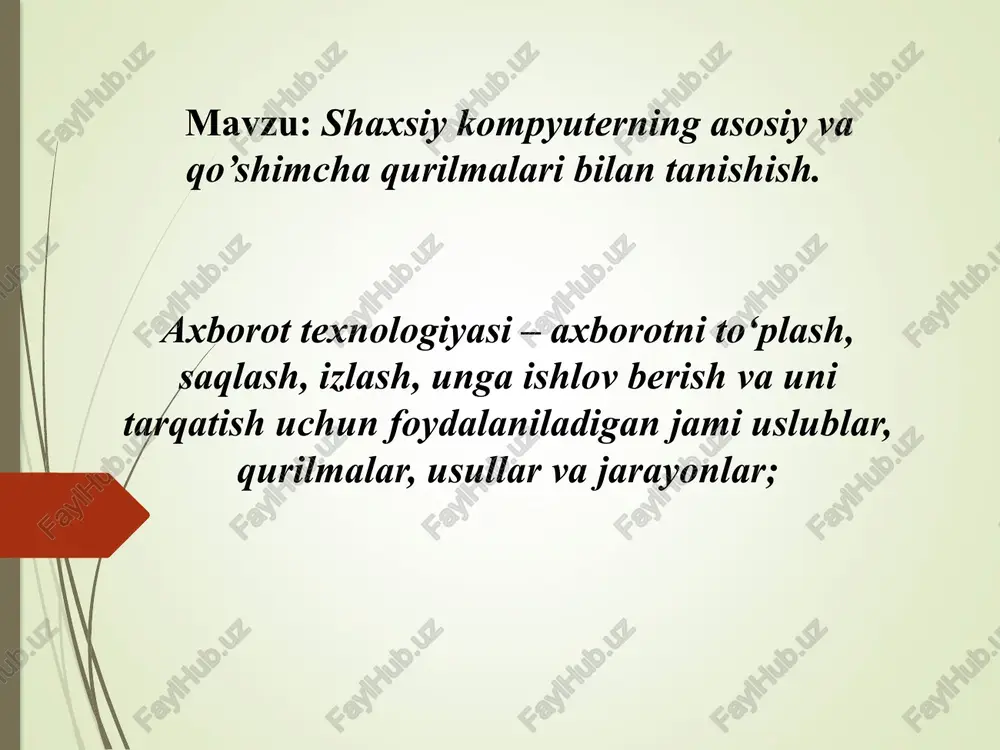 hajmga ega bo’lishi kompyuterning bir tekisda ishlashini ta’minlaydi va haqiqiy tezligini qo’llab-quvvatlaydi. 5-rasm tezkor xotira (operativnaya pamyat , ozu, ram) 6. qattiq diskli xotira (vinchester, hdd) (1.6-rasm). operatsion tizimdan tortib komp’yuterdagi barcha axborotlar mana shu qurilmada saqlanadi. ushbu qurilmaning turlari jua ko’p bo’lib, asosan hajmiga ko’ra farqlanadi. masalan:, 80 gb, 120 gb, 250 gb, 1000 gb (1 terabayt). ona plataga ulanishiga ko’ra ikki turga bo’linadi: ata va sata. 6-rasm qattiq diskli xotira (vinchester, hdd) 7-rasm hdd cooler 7. hdd cooler – vinchester sovitgich katta hajmli hdd larda ham axborotlarni almashish tezligi ancha yuqori bo’lib, undagi disklarning aylanish tezligi bilan bo’gliqdir. bu esa hdd larni qizishiga sabab bo’ladi. hdd larning qizishi sababli buzilishing oldini olish maqsadida ularga ham sovutgichlar qo’yila boshlangan. odatda 80 gb va undan yuqori hajmli hdd larga sovutgich qo’yish talab etiladi.1.7-rasm. hdd cooler 8. video karta katta hajmga ega bo’lgan foto va video axborotlarni qayta ishlashda video xotira …