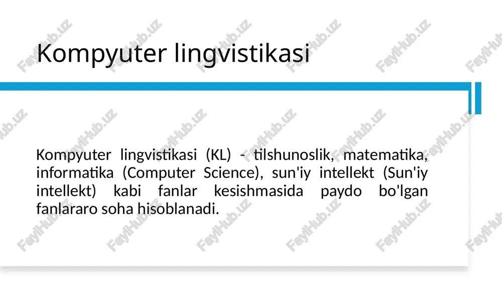 motlar to'plamidan foydalanuvchi tomonidan berilgan savolga aniq va relevant javob topishdan iborat. kontent analiz sentiment analizi: matndagi hissiyotlarni aniqlash. bu, masalan, ijobiy, salbiy yoki neytral hissiyotlarni aniqlash uchun qo'llaniladi. bu ko'pincha ijtimoiy tarmoqlardagi postlar, mijozlar fikrlari yoki sharhlar tahlilida ishlatiladi. matn to'plamlarida mavjud bo'lgan asosiy mavzularni aniqlash uchun ishlatiladigan metodlar. bu usullar, masalan, lda (latent dirichlet allocation) kabi statistika asosidagi yondashuvlarni o'z ichiga oladi. muxarrirlash muxarrirlash masalasi orqali matnni yaxshilash, tuzatish, va ma'lum bir ma'noga moslashtirish imkoniyati ta'minlanadi. ovozni sintez qilish bu yozma matnni sun’iy ravishda ovozli nutqqa aylantirish jarayoni. matnlarni vektor ko’rinishda ifodalash tf-usuli lug’atdagi so’zlarning matnda uchrashlar sonini sanashga asoslangan. tabiiy tildagi n ta so‘zlarning asoslari (lug‘at) l=(c1,…,cn) to‘plami bilan berilgan bo’lsin. matn hujjati uchun ai =di/dum – uchrashlar chastotasi bilan a=(a1,…,an) vektor-satrni qurish talab qilinadi. bu yerda di ­ hujjatdagi lug‘atga kiruvchi ci∈l so‘zning uchrashlari soni, dum lug‘atdagi hujjatga kiruvchi so‘zlarning umumiy soni. matnlarni vektor ko’rinishda ifodalash …