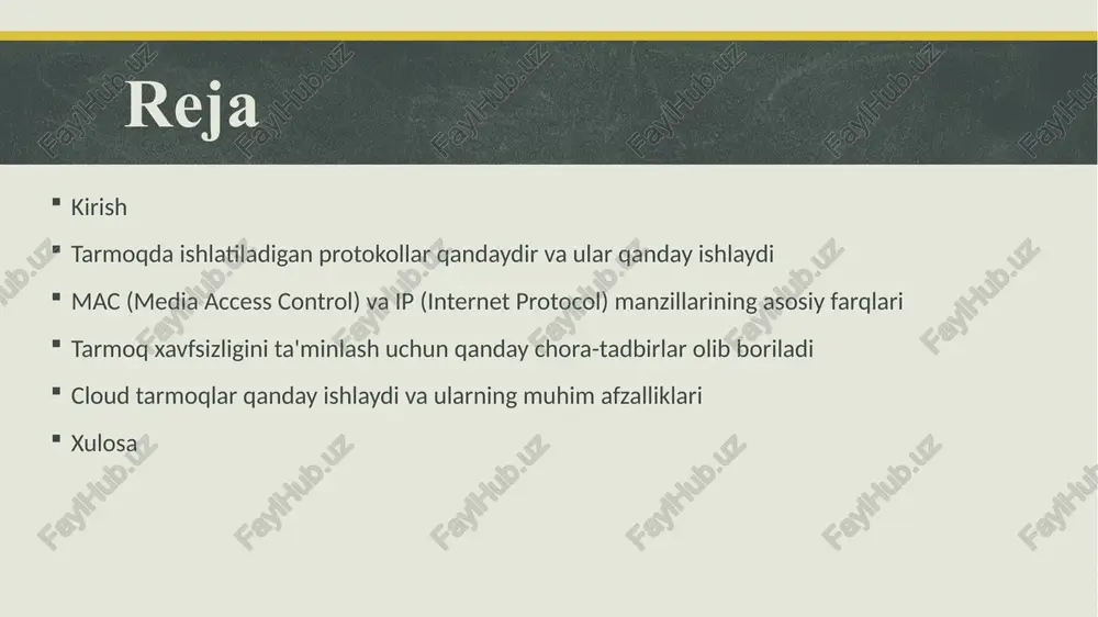 samarador amalga oshirish va foydalanuvchilarga qulaylik yaratishda katta ahamiyatga ega bo'ladilar. tarmoqda ishlatiladigan protokollar qandaydir va ular qanday ishlaydi transmission control protocol (tcp): bu protokol, ma'lumot almashuvini xavfsiz va samarali qilish uchun ishlatiladi. u muddatlar va qo'shimcha ma'lumotlarni to'g'ridan-to'g'ri o'qib yozish, ma'lumotni biror bir yo'nalishda to'g'ridan-to'g'ri o'tkazishni ta'minlaydi. internet protocol (ip): ip, tarmoqda ma'lumotlarni o'rtasida yo'nalishni belgilovchi va unga mansub manzillarni taqsimlash uchun ishlatiladi. ipv4 va ipv6 kabi variantlari mavjud. hypertext transfer protocol (http): http, veb-brauzerlar va veb-saytlar orasidagi ma'lumot almashuvini tuzish uchun ishlatiladi. https varianti, xavfsiz ma'lumot almashuvini ta'minlaydi. file transfer protocol (ftp): ftp, fayllarni kompyuterlar orasida almashuvini boshqarish uchun ishlatiladi. bu protokol, fayllarni yuklash va ko'chirib olishni ta'minlaydi. simple mail transfer protocol (smtp): smtp, elektron pochtani jo'natish uchun ishlatiladi. u elektron xabarlarni yuborish jarayonini boshqarish va amalga oshirishda foydalaniladi. post office protocol (pop) va internet message access protocol (imap): bu protokollar, elektron pochtani qanday o'qib yozishni boshqarish uchun …