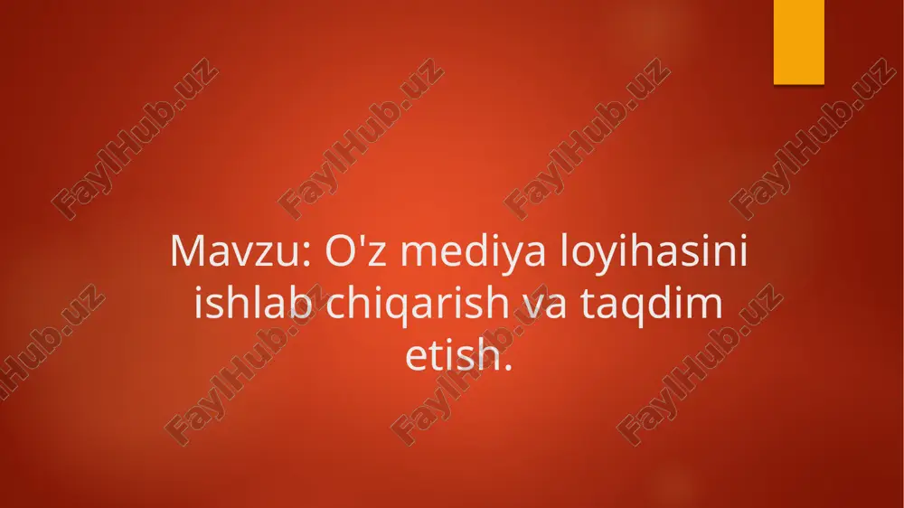 rlari, masalan, adobe premiere pro yoki final cut pro, video va audio materiallarini professional tarzda tahrirlash imkonini beradi. 2 grafika va dizayn canva yoki adobe illustrator kabi vositalar yordamida media loyihalar uchun jozibador grafikalar va dizaynlar yaratish jarayoni osonlashadi, bu esa auditoriya e'tiborini jalb qiladi. 3 onlayn taqdimotlar zoom yoki google meet kabi platformalar orqali onlayn taqdimotlarni o'tkazish, auditoriya bilan interaktiv muloqot qilish imkonini beradi, bu esa taqdimotning samaradorligini oshiradi. o'z mediya loyihasida jamoaviy ishlash va rollarni taqsimlash. 1 jamoaviy ishning ahamiyati o'z mediya loyihalarida jamoaviy ish, g'oyalarni amalga oshirishda muhim rol o'ynaydi. har bir a'zo o'z mahoratini qo'shadi, natijada yanada muvaffaqiyatli loyiha yaratiladi. 2 rollarni taqsimlash jamoa ichida rollarni aniq taqsimlash, vazifalarning samarali bajarilishini ta'minlaydi. har bir a'zo o'z vazifasini bilishi va ijro etishi lozim. 3 hamkorlik va aloqa samimiy hamkorlik va ochiq muloqot jamoa a'zolari o'rtasidagi ishonchni oshiradi. bu, loyihaning muvaffaqiyatli amalga oshirilishiga yordam beradi. mijoz va auditoriya …