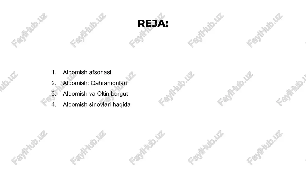 oyon bo‘ladi. jasorat va qat'iyat bilan u o'z yurtidagi xatolarni tuzatishga intiladi. alpomish fidokorona qahramonliklari orqali o‘z jamiyatiga or-nomus va sadoqat kabi qadriyatlarni namoyon etadi. uning adolatga sodiqligi atrofdagilarni to‘g‘rilik tarafdori bo‘lishga ruhlantiradi. alpomishning safari davom etar ekan, uning qat’iyatini sinab ko‘radigan dushmanlarga duch keladi. to'siqlarga qaramay, u adolat yo'lida sobit bo'lib, oxir-oqibat adolatsizlik ustidan g'alaba qozonadi va tinchlikni tiklaydi. alpomish hikmatlari “alpomish” dostoni mardlik va donishmandlik haqidagi jozibali ertak bo‘lib, afsonaviy qahramonning g‘ayrioddiy sarguzashtlari va aql bovar qilmaydigan yutuqlarini namoyish etadi. alpomish donishmandligi uning ajoyib qarorlari va xatti-harakatlari bilan yaqqol namoyon bo‘lib, ular har qanday yoshdagi kitobxonlarni ilhomlantirib, ma’rifatli qilishda davom etmoqda. "alpomish" dostoni bo'ylab sayohatga chiqing va butun dunyo bo'ylab tomoshabinlar bilan rezonanslashishda davom etayotgan abadiy saboqlar va chuqur tushunchalarni toping. alpomish: tog‘lar qo‘riqchisi 1 2 3 alpomish – oʻrta osiyo xalq ogʻzaki ijodida togʻlarni va uning aholisini himoya qilish bilan mashhur boʻlgan afsonaviy qahramon. uning jasorati va …