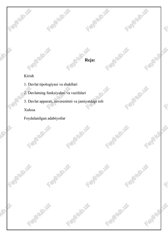 inson huquqlariga asoslangan bo'lsa, sharq sivilizatsiyasi davlatlarida kollektivizm, tartib va an'analarga katta ahamiyat beriladi. sivilizatsion yondashuv davlatlarning rivojlanish yo'nalishlarini va ularning xalqaro munosabatlardagi o'rnini tushunishda muhim rol o'ynaydi. sivilizatsion tipologiya davlatning siyosiy tizimi, iqtisodiy modeli, ijtimoiy tuzilishi va madaniy qadriyatlariga ta'sir etadi. misol uchun, islom sivilizatsiyasi davlatlarida shariat qonunlari muhim ahamiyatga ega bo'lib, bu qonunlar siyosiy va ijtimoiy hayotning ko'plab sohalarida o'z aksini topadi. sivilizatsion yondashuv davlatlar o'rtasidagi munosabatlarni tushunishda ham muhim ahamiyatga ega. sivilizatsiyalar o'rtasidagi farqlar davlatlar o'rtasida kelishmovchiliklar va ziddiyatlarga olib kelishi mumkin, shu bilan birga, madaniy almashinuv va hamkorlik uchun ham imkoniyatlar yaratadi. bu yondashuv davlatlar o'rtasidagi farqlarni tushunish va ular bilan samarali muloqot qilish uchun muhim vosita hisoblanadi. 📋 davlat tipologiyasi va funksiyalari davlat tipologiyasi va uning funksiyalarini tahlil qilish jarayoni. [diagramma qo'shish xatosi: no elements provided] iqtisodiy yondashuvga asoslangan davlat tipologiyasi iqtisodiy yondashuv davlatlarni ularning iqtisodiy tuzilishi, rivojlanish darajasi va iqtisodiy siyosatiga ko'ra tasniflaydi. bu …