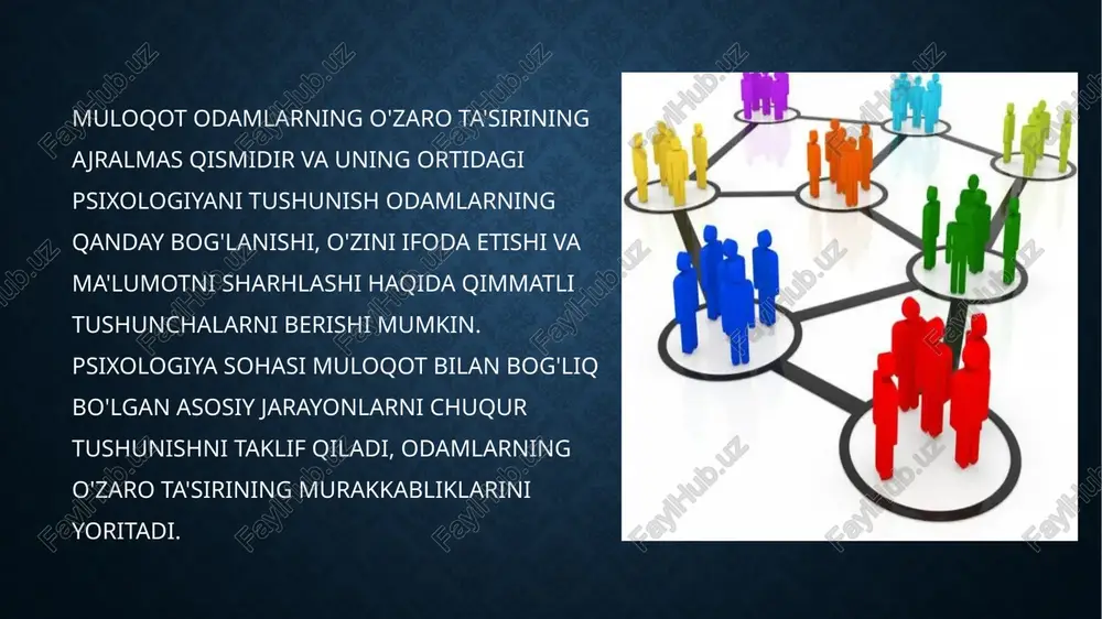 aniyatning muloqot shakllariga ta'sirini o'rganishni o'z ichiga oladi. psixologlar ijtimoiy vaziyatlar va guruhlar ichidagi ta'sir dinamikasi asosida odamlar o'zlarining muloqot uslublarini qanday moslashtirishini o'rganadilar. texnologiyaning ta'siri​ raqamli aloqaning paydo bo'lishi ijtimoiy o'zaro munosabatlarni o'zgartirib, yangi muammolar va imkoniyatlarni taqdim etdi. psixologlar texnologiyaning aloqaga ta'sirini, jumladan, onlayn disinhibisyon, kiberbulling va ekran vositachiligidagi muloqotning ijtimoiy munosabatlarga ta'sirini o'rganadilar. terapevtik sharoitlarda muloqot​ klinik psixologiya sohasida samarali muloqot terapiya va maslahat muvaffaqiyatining asosidir. terapevtlar o'zaro munosabatlarni o'rnatish, o'zini ifoda etishni osonlashtirish va mijozlarida ijobiy o'zgarishlarni rag'batlantirish uchun turli xil aloqa usullaridan foydalanadilar. terapevtik sharoitlarda muloqotning nuanslarini tushunish terapevt va mijoz o'rtasida ishonch va tushunishni rivojlantirish uchun juda muhimdir. empatik tinglash​ empatik tinglash, terapevtik muloqotning asosiy komponenti bo'lib, diqqat bilan va befarq tinglashni o'z ichiga oladi. psixologlar mijozlarga o'z fikrlari va his-tuyg'ularini ifoda etishlari uchun qo'llab-quvvatlovchi va tasdiqlovchi muhit yaratishda empatik tinglash muhimligini ta'kidlaydilar. muloqot va kognitiv psixologiya​ kognitiv psixologiya muloqotda ishtirok etuvchi psixik jarayonlarni, …