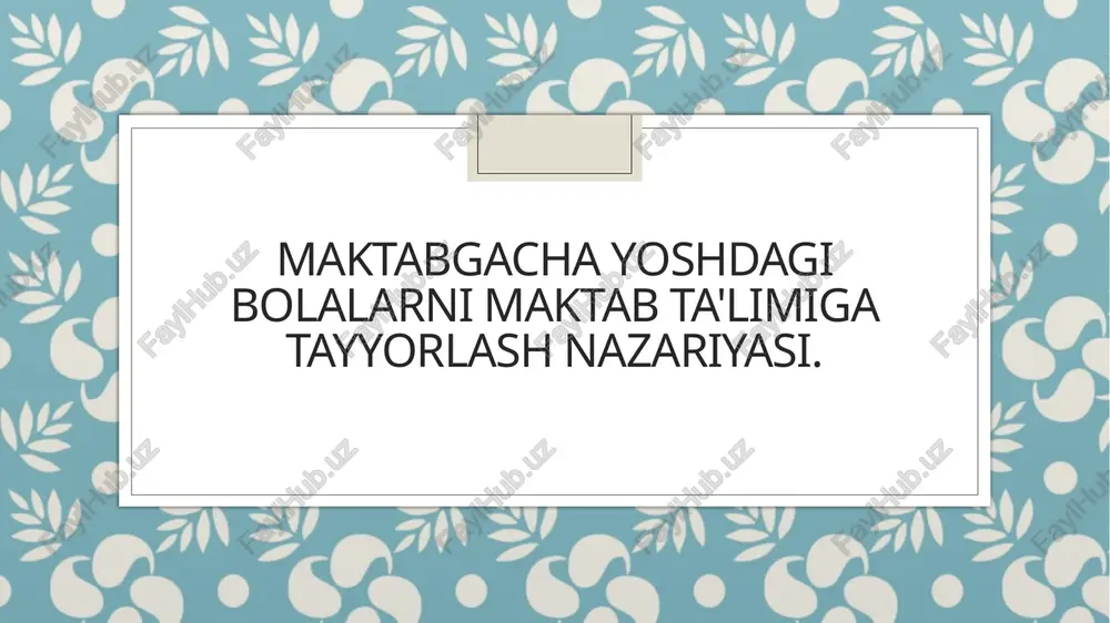 acha ta'limda o'zbekiston respublikasi ta'lim standartlari asosida kognitiv, ijtimoiy va emotsional rivojlanishga e'tibor beriladi, bolalarga moslashtiriladi. 3 metodologik yondashuvlar - o'zbekistonda metodologik yondashuvlar o'yin, faoliyat va ijodkorlik orqali bolalarning ta'lim jarayonida faol ishtirokini ta'minlaydi va ularni o'rganishga qiziqtiradi. 4 ta'lim dasturlari - maktabgacha ta'lim dasturlari bolalarning tayyorgarligini oshirish uchun kognitiv ko'nikmalarni rivojlantirishga qaratilgan, turli mavzularni o'z ichiga oladi. kognitiv rivojlanish: bolalarni o'qishga tayyorlash. 01 kognitiv rivojlanish kognitiv rivojlanish bolalarning o'qishga tayyorlanish jarayonida muhim rol o'ynaydi. bu jarayon bolalarning fikrlash qobiliyatini va muammolarni hal qilish ko'nikmalarini rivojlantiradi. 02 o'qish qobiliyati o'qishga tayyorlashda bolalar o'zlarining diqqat va e'tiborlarini rivojlantirishlari zarur. bu, ularning o'qish jarayonida muvaffaqiyatli bo'lishlariga yordam beradi. 03 fikrlash tarzlari bolalarning fikrlash tarzlarini shakllantirish ularning mantiqiy fikrlash qobiliyatini oshiradi. bu, matematik tushunchalar va ilmiy tafakkur uchun asos bo'ladi. 04 o'yin va ta'lim o'yinlar orqali kognitiv rivojlanishni kuchaytirish mumkin. o'yinlar bolalarga yangi bilimlarni o'rganish va ularni amalda qo'llash imkonini beradi. ijtimoiy ko'nikmalar …