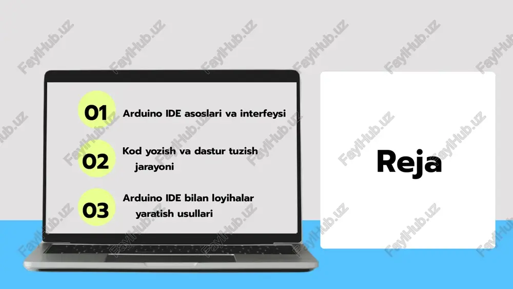 intaksis tuzilishi kodning tuzilishi o'zaro bog'langan elementlardan iborat. har bir buyruq va funksiya aniq sintaksisga ega bo'lishi kerak. yozish usullari yaxshi kod yozish uchun to'g'ri formatlash va izohlar qo'shish muhimdir. bu kodni o'qish va tushunishni osonlashtiradi. kod yozish qoidalari sintaksisni bilish, tuzilish va formatlashni o'z ichiga oladi. muvaffaqiyatli dasturlash uchun zarur. 01 02 03 misollar va amaliyotlar 1 oddiy led yoritgich arduino ide yordamida oddiy led yoritgich yaratish. bu amaliyotda siz ledni qanday yoqish va o'chirishni o'rganasiz. kod oddiy va tushunarli, har qanday yangi boshlovchi uchun mos keladi. 2 sensorli qurilmalar sensorlarni ulab, ularning ma'lumotlarini o'qish. masalan, harorat sensoridan foydalanib, muhitning haroratini o'lchash. bu amaliyot arduino dasturlashini o'rganish uchun muhim bo'ladi. 3 mashinani boshqarish arduino orqali motorlarni boshqarish. bu amaliyotda siz dc motorni qanday ishlatishni va uning tezligini qanday sozlashni o'rganasiz. boshqaruv kodlari oddiy va tushunarli. 4 led yoritgichni blinching led yoritgichni blinching funksiyasini yaratish. bu amaliyotda siz ledni tez-tez …