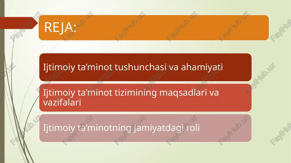 oiy integratsiyasini kuchaytiradi. 2. ijtimoiy ta’minot tizimining maqsadlari va vazifalari ijtimoiy ta’minot tizimi — bu aholini iqtisodiy va ijtimoiy xavf-xatarlardan himoya qilish, ularning asosiy ehtiyojlarini ta'minlash va farovonlikni oshirishga qaratilgan davlat yoki boshqa tashkilotlar tomonidan amalga oshiriladigan tizimdir. ijtimoiy ta’minot tizimi jamiyatda ijtimoiy adolat, tenglik va xavfsizlikni ta’minlashda muhim rol o'ynaydi. aholining ijtimoiy va iqtisodiy xavfsizligini ta'minlash ijtimoiy ta’minotning asosiy maqsadi — aholini turli ijtimoiy va iqtisodiy xavf-xatarlardan himoya qilish. bu, ayniqsa, ishsizlik, nogironlik, qariyalik, kasallik yoki tabiiy ofatlar kabi holatlarda aholiga zarur yordam ko‘rsatishni ta’minlash orqali amalga oshiriladi. ijtimoiy ta’minot tizimi jamiyatda barcha fuqarolar uchun teng imkoniyatlar yaratishga xizmat qiladi. bu tizim yordamida jamiyatning zaif guruhlarini, masalan, kambag‘allar, nogironlar va qariyalarni qo‘llab-quvvatlash, ularga adolatli yordam va xizmatlar ko‘rsatish maqsad qilinadi. ijtimoiy ta’minot tizimi ijtimoiy tenglikni ta'minlash orqali jamiyatdagi farqlarni kamaytirishga yordam beradi. sog‘liqni saqlash va ta’limga teng kirishni ta'minlash ijtimoiy ta’minot tizimi sog‘liqni saqlash xizmatlari va ta’limga kirishni barcha …