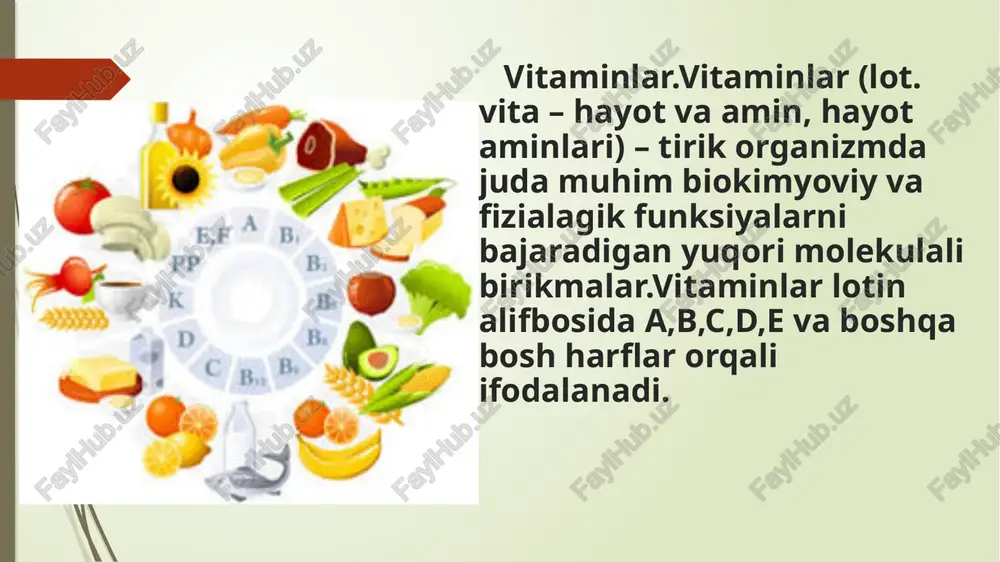 quyosh nuri tasirida odam terisida d vitamini sentezlanadi.shuning uchun yosh bolalarni ertalab va kechqurun ochiq havoda sayr qildirish lozm. organizmda energiya sarfi organizmda sodir bolb turadigan barcha jarayonlar (masalan, moddalar almashinuvi,tana haroratini saqlash,harakatlanish,organlarining ishlashi) uchun energiya zarur.bir kecha kunduzda tana massasi 70 kg bolgan odam taxminan 2500 kkal energiya sarflaydi. the end image1.jpeg image2.jpg image3.jpg image4.jpg image5.jpg image6.jpg /docprops/thumbnail.jpeg