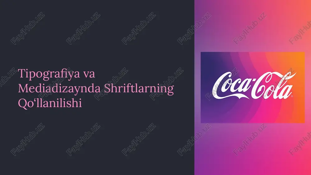 , quvnoqlik, ishonchlilik kabi turli hissiyotlarni uyg‘otish va auditoriya bilan chuqurroq aloqa o‘rnatish. shriftlar dizaynning "ovoz"i bo‘lib xizmat qiladi, u orqali dizaynerlar xabar mohiyatini kuchaytirishadi va brendning o‘ziga xos ovozini yaratishadi. 5 shrift vazni va kengligi: hissiyot va o‘qilish yengil shriftlar noziklik va nafislikni anglatadi. ular ko‘pincha kosmetika, moda va hashamatli brendlarda qo‘llaniladi, chunki ular tozalik va murakkablik hissini beradi. yengil shriftlar dizaynga yengillik va havo qo‘shadi. qalin shriftlar kuchli diqqatni jalb qiladi va muhim xabarlarni yetkazishda samaralidir. reklama sarlavhalari, logotiplar va ta’sirchan dizaynlarda keng qo‘llaniladi. ular matnga urg‘u berib, uni tezda ajratib turadi. keng shriftlar qo‘shimcha hajm va ko‘rinuvchanlikni beradi, bu esa plakatlar va bannerlarda foydalidir. biroq, tor joylarda yoki uzoq matnda ularni o‘qish qiyin bo‘lishi mumkin. tor shriftlar joyni tejashga yordam beradi va matnni ixcham holda taqdim etishda samaralidir. ular sahifalarni optimallashtirish va dizaynga zamonaviy ko‘rinish berish uchun ishlatiladi, ayniqsa cheklangan joylarda matnni joylashtirish kerak bo‘lganda. 6 shrift …