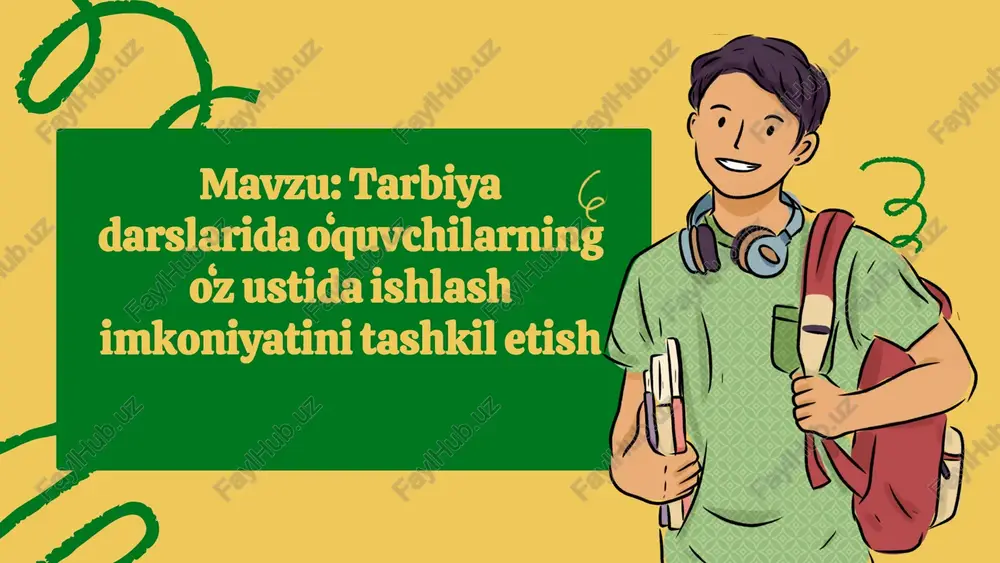strategiyalar, masalan, o'z-o'zini baholash va refleksiya qilish, o'quvchilarga o'z ustida ishlash imkoniyatlarini oshiradi. o'quvchilar o'z bilimlarini mustahkamlash va yangi ko'nikmalarni o'zlashtirishda mustaqil ishlashlariga yordam beruvchi amaliyotlarni qo'llash muhimdir. bunday strategiyalar o'quvchilarni o'z-o'zini tartibga solish va o'z maqsadlariga erishish uchun kerakli ko'nikmalar bilan ta'minlaydi. o'quvchilarning o'z ustida ishlashini qo'llab-quvvatlaydigan metodlar sifatida guruhli muhokama va tajribaviy o'qitish usullarini keltirish mumkin. guruhli muhokamalar o'quvchilarga o'z fikrlarini bildirish va boshqalar bilan o'rtoqlashish imkoniyatini beradi, bu esa ularning o'z- o'zini rivojlantirish jarayonida yordam beradi. shuningdek, tajribaviy o'qitish orqali o'quvchilar real hayotiy vaziyatlarda yangi ko'nikmalarini sinab ko'rishlari mumkin. oʻquvchilarning motivatsiyasi oʻquvchilarning mustaqil ishlashga bo'lgan motivatsiyasini oshirish, ta'lim jarayonida muhim ahamiyatga ega. oʻquvchilarni o'z ustida ishlashga undash uchun bir nechta usullar mavjud: - **ma'lumotlarni taqdim etish:** oʻquvchilarga o'z maqsadlariga erishish uchun zarur bilim va ko'nikmalarni taqdim etish. - **o'z-o'zini baholash:** oʻquvchilarga o'z yutuqlarini baholash imkoniyatini berish, bu ularning o'z ustida ishlashga bo'lgan ishtiyoqini oshiradi. - **rejalashtirish:** mustaqil …