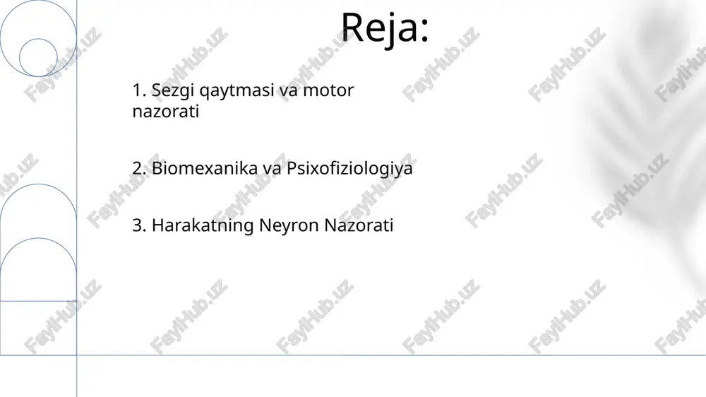 ing jalb qilinishini aks ettiruvchi mushaklarning elektr faolligini o'lchaydi miyada fmri va pet tekshiruvlari serebellumning qo'l harakatlarini (masalan, qo'l traektoriyasining aniqligi), muvozanatni (vestibüloserebellum) va ko'z harakatlarini (flokkulonodulyar lob) boshqarishdagi ishtirokini aniqladi. ushbu usullar harakat parametrlari (tezlik, kuch, aniqlik) bilan bog'liq serebellum faolligi naqshlarini ochib beradi 3. miyacha va harakat muvofiqlashuvi parkinson va insult kabi nevrologik kasalliklarning harakat bilan bog'liq miya faoliyatiga ta'siri erp tadqiqotlari orqali o'rganilmoqda. natijalar bp va mp amplituda va latentliklarining o'zgarishini ko'rsatib, motorni rejalashtirish va bajarishning buzilishini aks ettiradi. harakatni tayyorlash, bajarish va teskari aloqa jarayonlarining neyrobiologik asoslarini aniqlashda erp, emg va kinematik ma’lumotlardan foydalanilgan psixofiziologik tadqiqotlar olib borildi 4. hodisalarga bog'liq potentsiallar (hrp) va harakat sensorimotor korteks (smk), miyaçça va bazal gangliyalardagi neyron tebranishlari (masalan, beta, gamma diapazonlari mos ravishda 13-30 hz va 30-80 hz) harakatni tayyorlash, bajarish va moslashtirishga ta'sir qiluvchi faza-amplitudali bog'lanishni namoyon qiladi harakat buzilishlari (masalan, parkinson kasalligi, asosiy titroq) neyron tebranishlarining o'zgarishini …