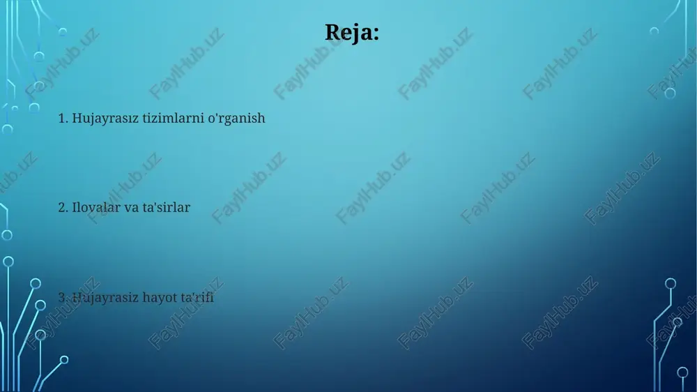 oydalanib, in vitro oqsillarni ishlab chiqaradi. 96 quduqli plastinkalardagi yuqori samarali skrining reaksiya shartlarini (masalan, temperatura, [mg2+], atf konsentratsiyasi) tez optimallashtirish va hosildorlikni oshirish imkonini beradi. j minimal hujayralar, sintetik biologiya markazida kamaytirilgan genom (~500 gen) bilan yaratilgan, soddalashtirilgan hujayra muhitlarida asosiy biologik jarayonlarni namoyish etadi hujayrasız hayot ta'rifi biotexnologiya uchun muhim bo'lgan hujayrasız tizimlar diagnostika (masalan, pcr, lamp analizlari) va fermentativ reaksiyalar orqali dori ishlab chiqarish kabi qo'llanmalarni osonlashtiradi; masalan, global miqyosdagi laboratoriyalarda samaradorlikni oshirish va ifloslanish xavfini kamaytirish uchun e sun'iy hujayra hayoti, sintetik biologiya va nanotexnologiyalarni o'z ichiga olib, membranali organoidlardan mahrum; 2010-yilda yaratilgan minimal hujayra va 37°c da in vitro oqsil sintezini amalga oshiruvchi ribosomalar kabi muhandislik oqsil tizimlari misol bo'la oladi ekstremofil fermentlari va hujayrasız tizimlar ekstremofillardan (masalan, deinococcus radiodurans radiatsiyaga chidamlilik uchun) olingan lizatlarni qo'llagan hujayrasız tizimlar qattiq sharoitlarga (masalan, >10 gy radiatsiya, >1m nacl) yuqori chidamlilikni namoyon qiladi va in vivo tizimlaridan ustun …