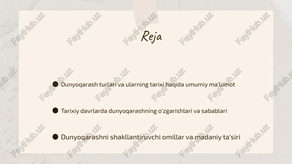 oilaviy an'analar, ta'lim tizimi va ijtimoiy munosabatlar muhim rol o'ynaydi. iqtisodiy omillar, masalan, iqtisodiy rivojlanish darajasi va resurslarga kirish imkoniyati, dunyoqarashni shakllantiradi. madaniy omillar esa xalqning urf-odatlari, din va san'at kabi elementlarni o'z ichiga oladi. tarixiy voqealar, masalan, urushlar, inqiloblar va ijtimoiy harakatlar, insonlarning dunyoqarashiga katta ta'sir ko'rsatgan. bugungi kunda, globalizatsiya va texnologik o'zgarishlar orqali dunyoqarashlar o'zgarib bormoqda, kelajakda esa bu o'zgarishlar qanday davom etishi haqida turli fikrlar mavjud. photo by cas holmes on unsplash madaniyat va dunyoqarash munosabati madaniyat - bu odamlarning hayot tarzini, an'analarini, qadriyatlarini va ularning jamiyatdagi o'rnini belgilovchi tushuncha. madaniyat, shuningdek, odamlarning axloqiy va estetik qarashlarini shakllantiradi. madaniyatning dunyoqarashga ta'siri quyidagi jihatlarda namoyon bo'ladi: 1. tarixiy kontekst: madaniyat tarixiy sharoitlar bilan bog'liq holda shakllanadi. 2. qadriyatlar: madaniyat orqali ustuvor qadriyatlar va norma tushunchalari belgilanadi. 3. ijtimoiy munosabatlar: madaniyat, ijtimoiy munosabatlar va odamlararo aloqalarni belgilaydi. 4. identifikatsiya: madaniyat insonlarning o'zligini va ijtimoiy guruhlariga nisbatan birligini shakllantiradi. dunyoqarashning …